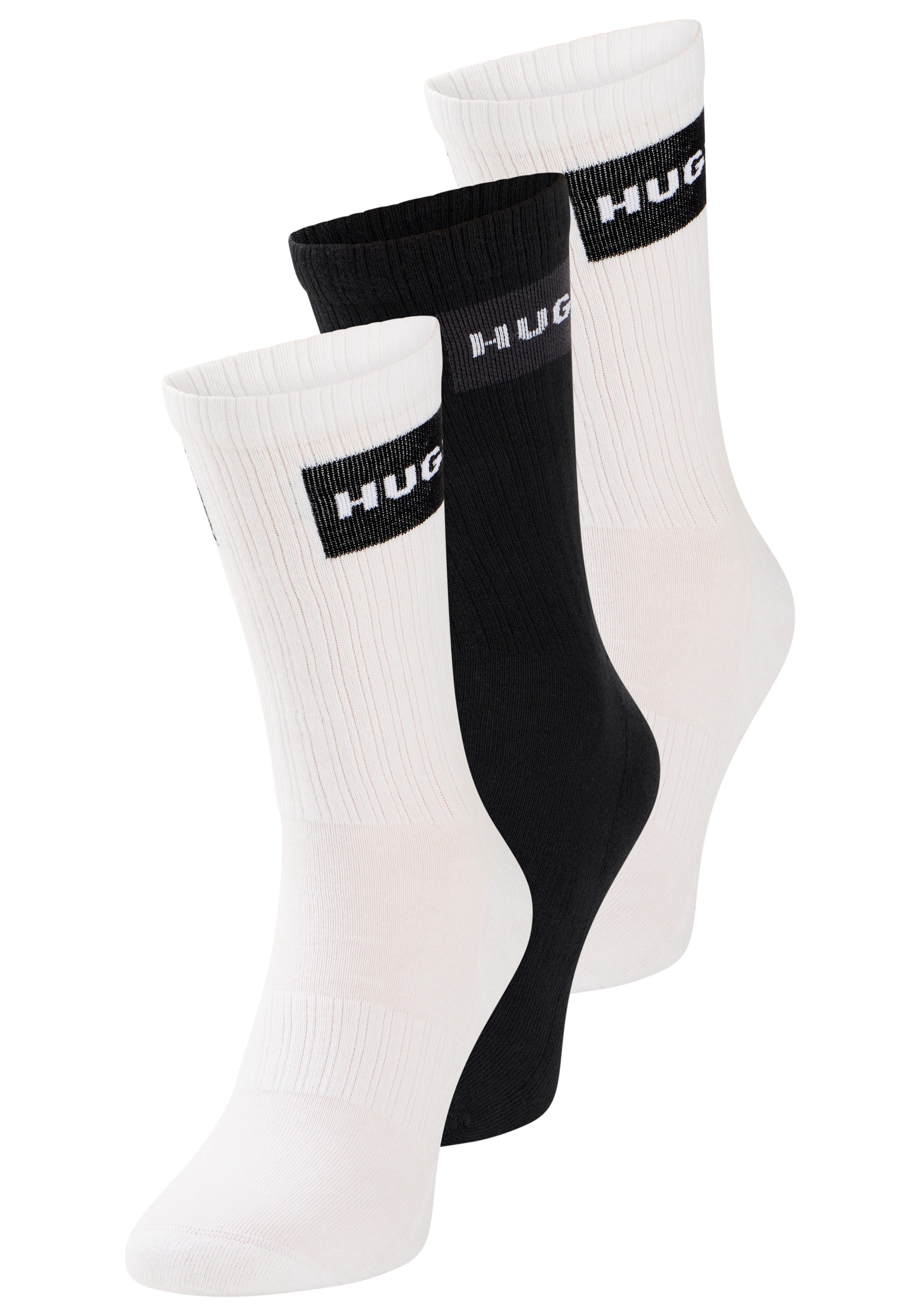 HUGO Freizeitsocken 3P QS RIB LABEL (Packung, 3-Paar, 3er) mit kontrastfarbenen HUGO Logo