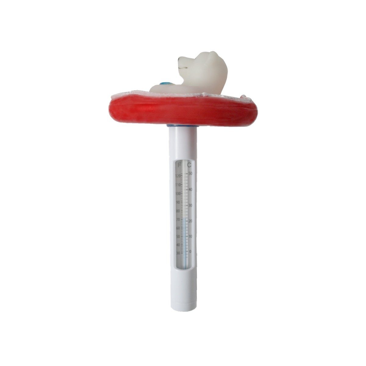 Schwimmthermometer Eisbär auf Schwimmring Rot m. Schnur Temperatur Messung °C & °F Pool