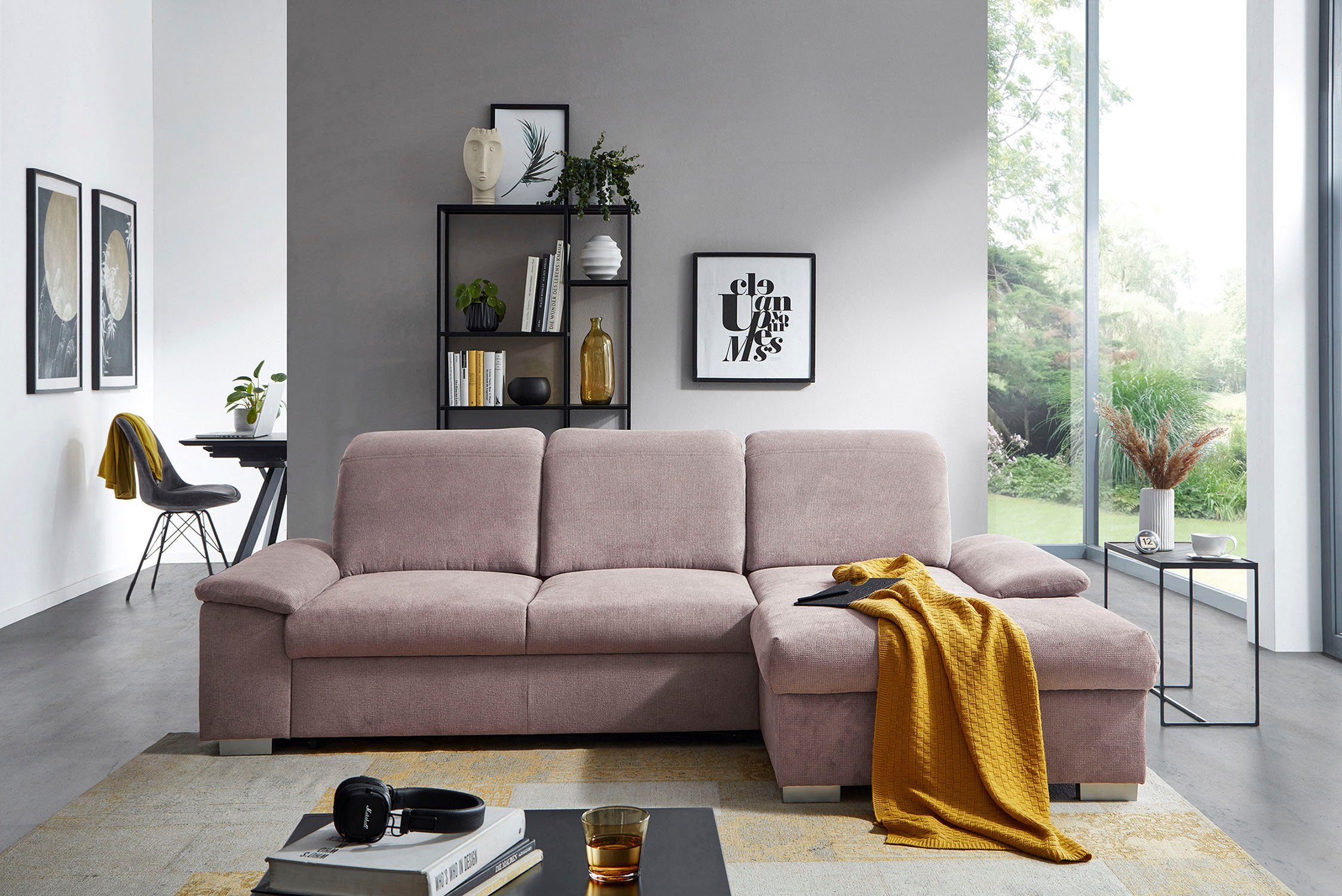 Großeinkauf CALIZZA INTERIORS Ecksofa Moli 2, Kopfteilverstellung, Schlaffunktion, Sitztiefenverstellung Bettkasten, rosé