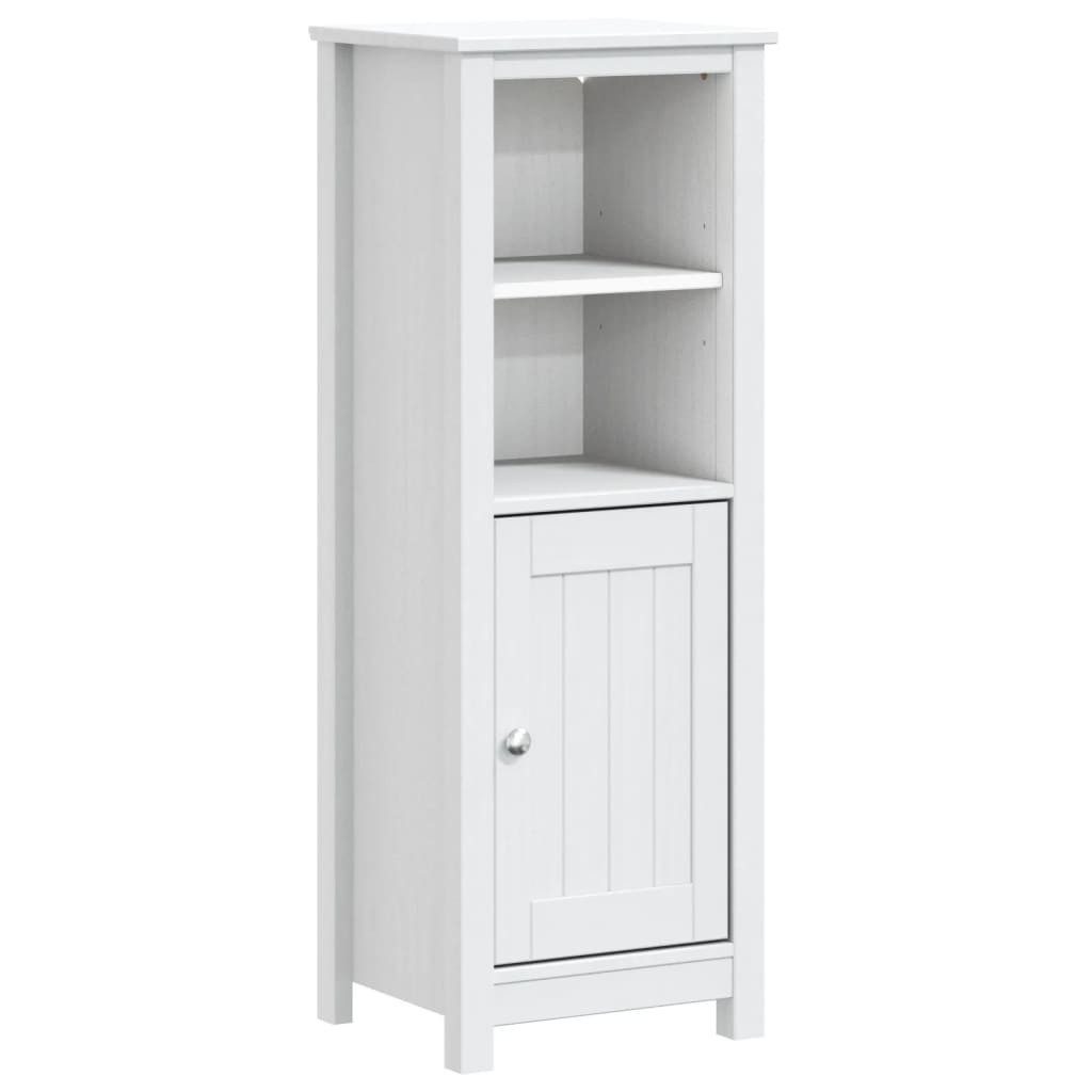 furnicato Badkommode Badezimmerschrank Weiß 40 x 34 x 110 cm aus massivem Kiefernholz, UV-lackiertes Badregal mit vier Böden, Metallgriff und viel Stauraum
