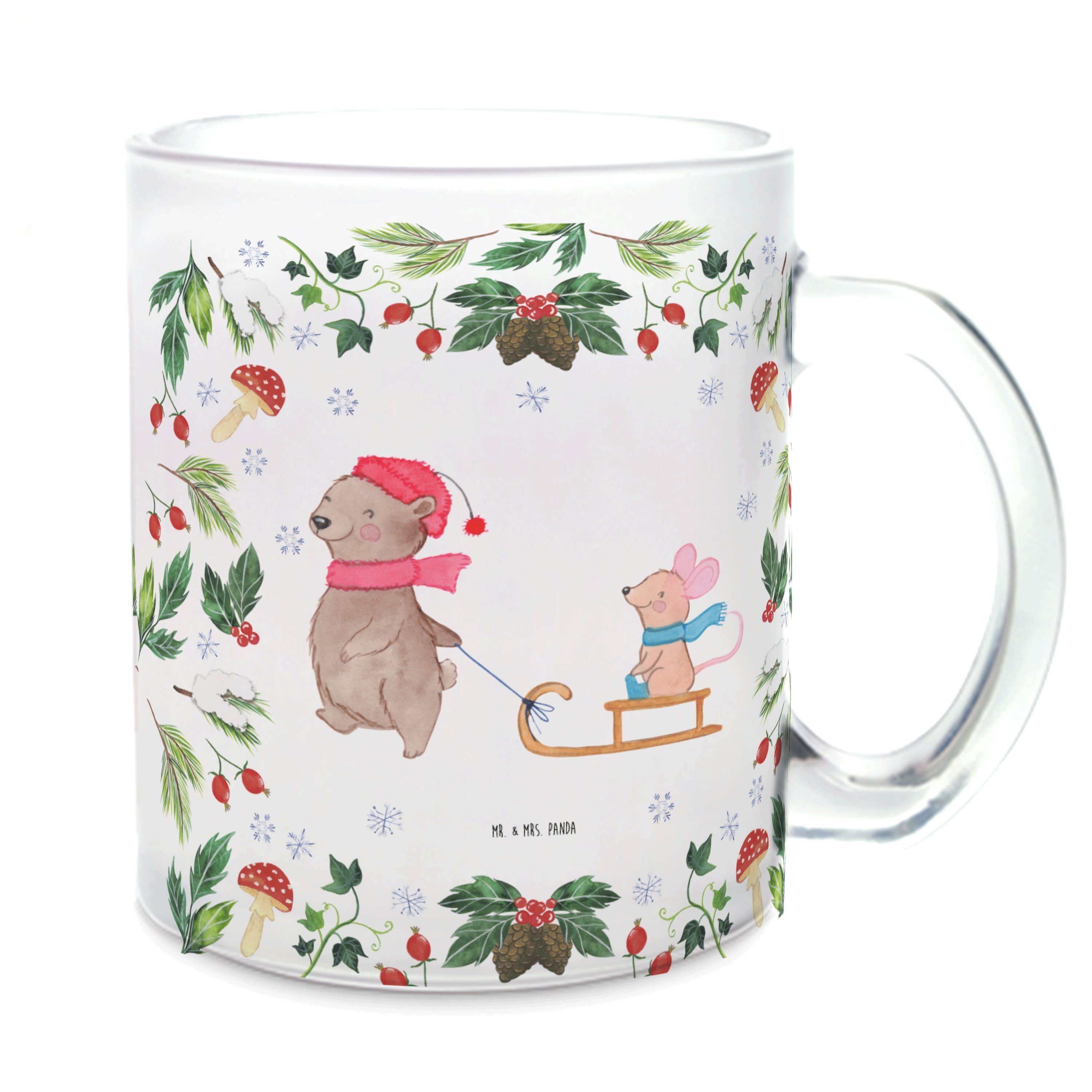 Mr. & Mrs. Panda Teeglas Bär und Maus Schlitten, Tasse, Transparent, Teetasse, Чайные стаканы, Tass, Premium Glas