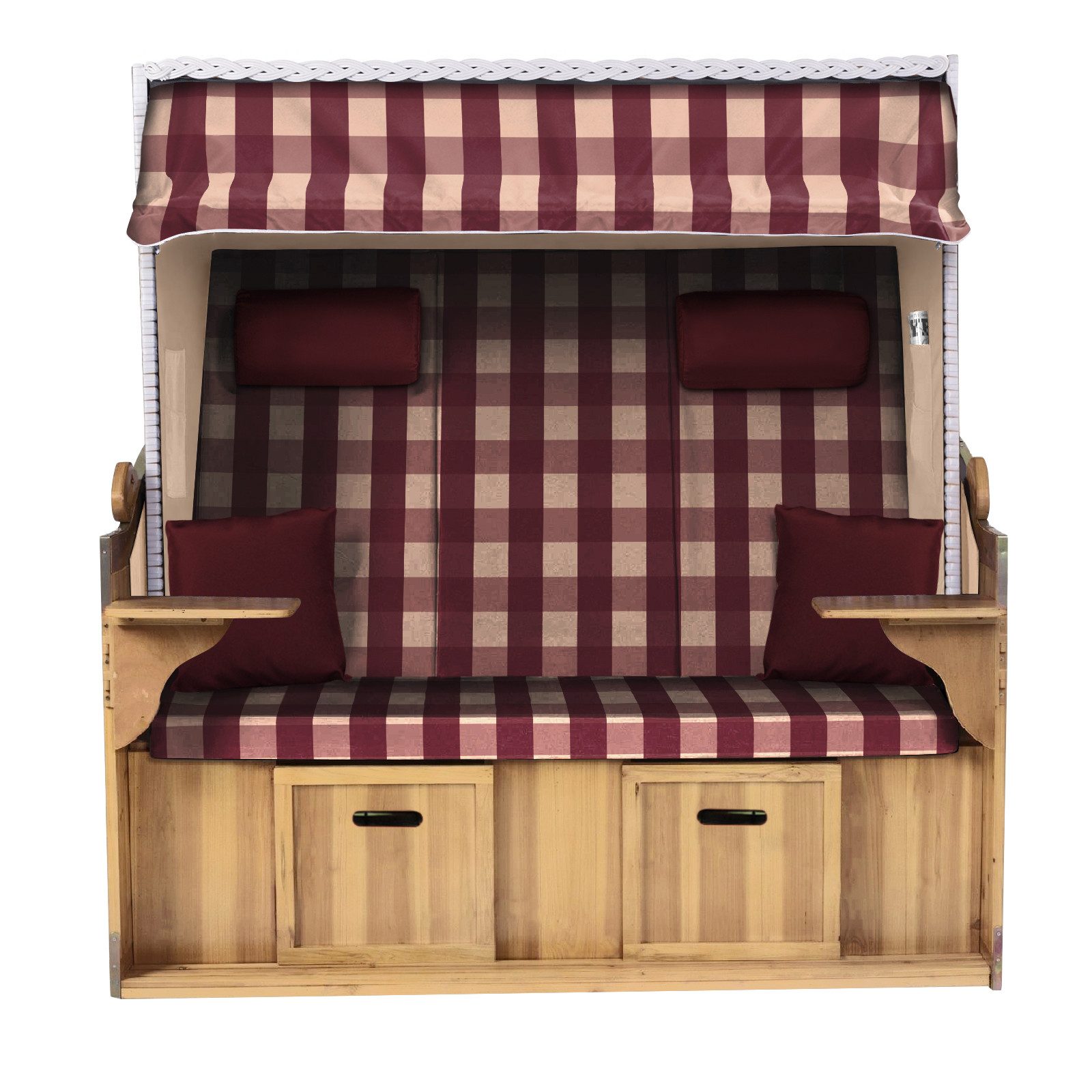 Strandkorb Hanse Strandkorb Strandkorb Ostsee XXL 2,5-Sitzer Volllieger Weiß Rot, BxTxH: 150x80x160 cm, Ostsee XXL Volllieger, Ostsee 2,5-Sitzer Modell 2025, Stabiles Wacholder mit handgefertigtem Polyrattangeflecht