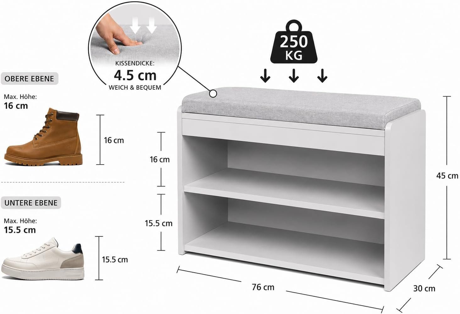 Zedelmaier Sitzbank mit Sitzbank Schuhregal mit Sitzbank 76 x 30 x 45 cm