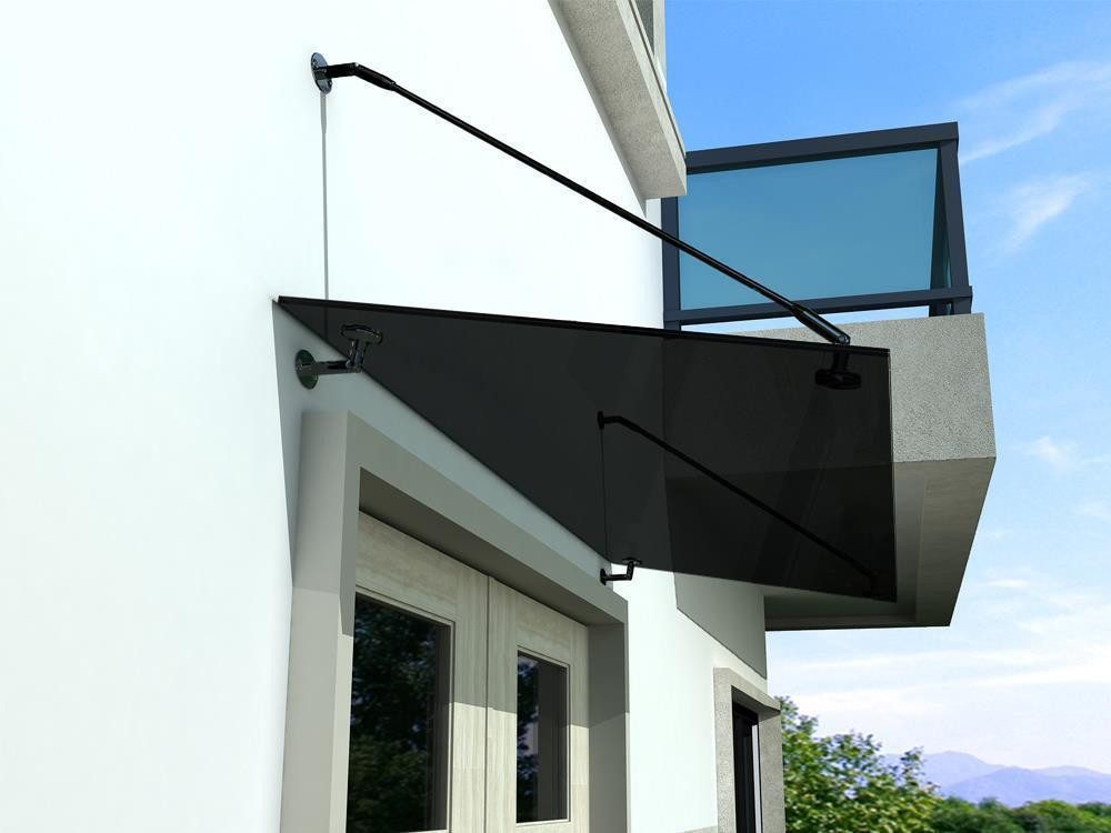 BuyLando.Shop Vordach Glaswerk Westfalen- (STR)120x90cm Grauglas Vordach+Halter SW (inkl Halter ohne Montagematrial)