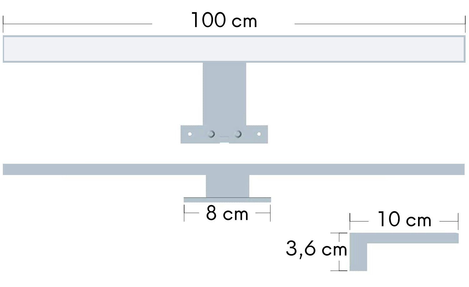 silbergrau, Badlampe Spiegelleuchte warmweiß 100cm kalb Spiegellampe Badleuchte 230V, LED