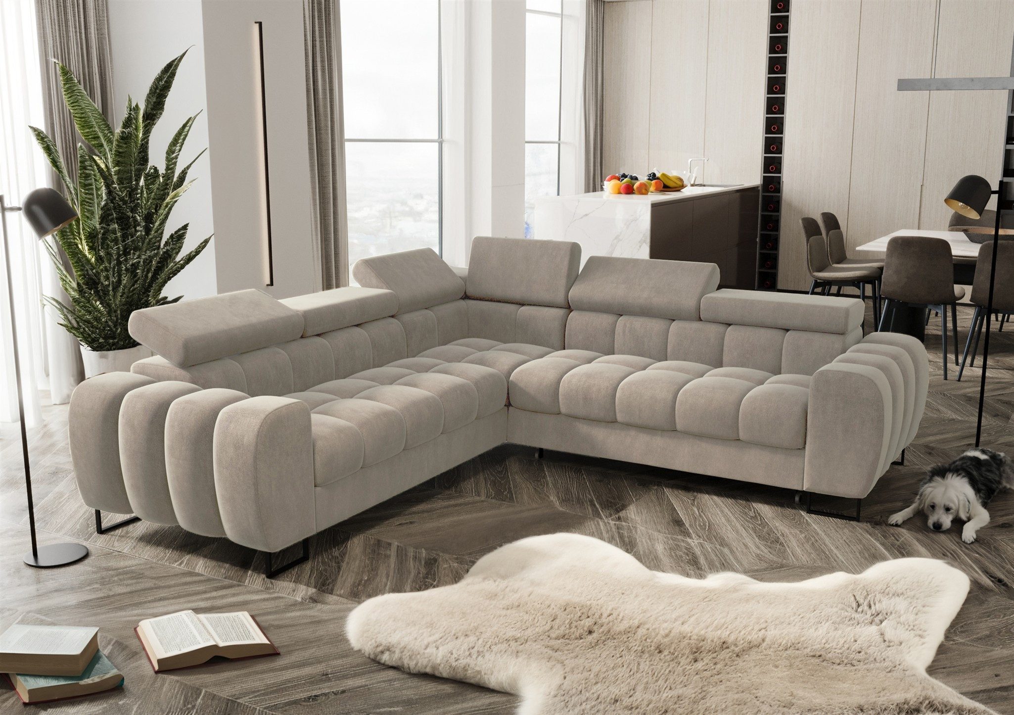 Fun Möbel Ecksofa Schlafsofa BASTIEN Seite Universal in Stoff, inkl. Bettkasten, mit Rundumbezug, ausziehbare Liegefläche