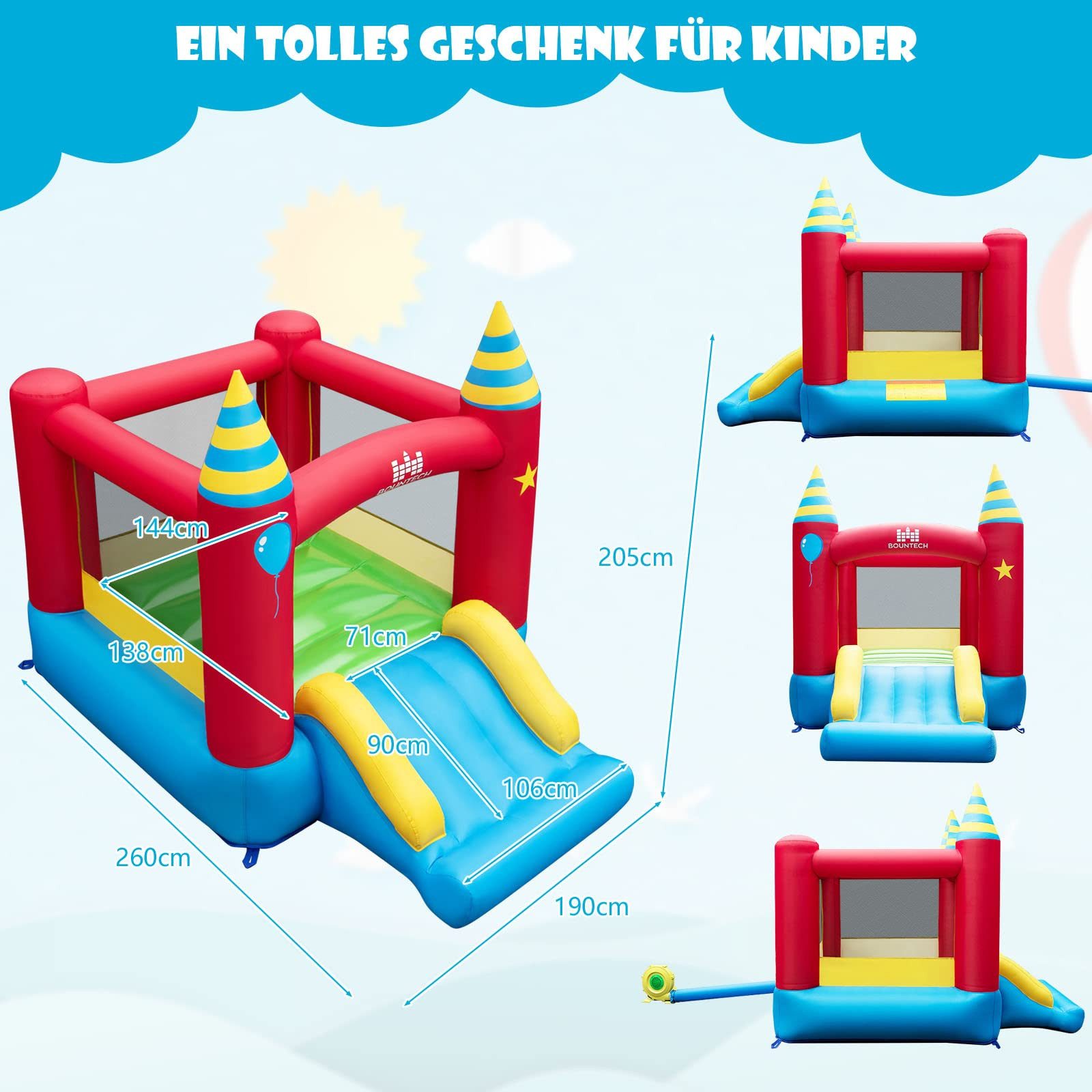 COSTWAY Hüpfburg, (1-tlg), Hüpfschloss für Kinder, mit Rutsche, Tragetasche