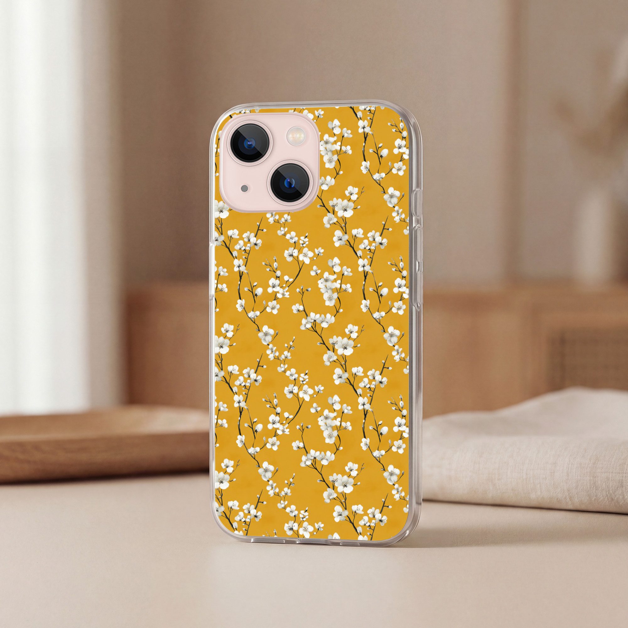 MuchoWow Handyhülle für Apple iPhone 13 Blütenzweig - Aquarell - Gelb, Smartphone-Bumper, Print, Handy Schutzhülle Dünn