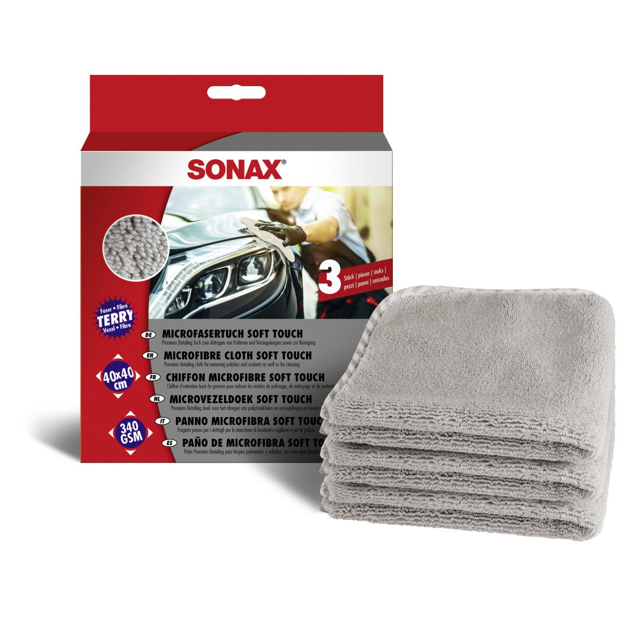 Sonax MikrofaserTrockentuch soft touch 40x40cm 3 Mikrofasertuch
