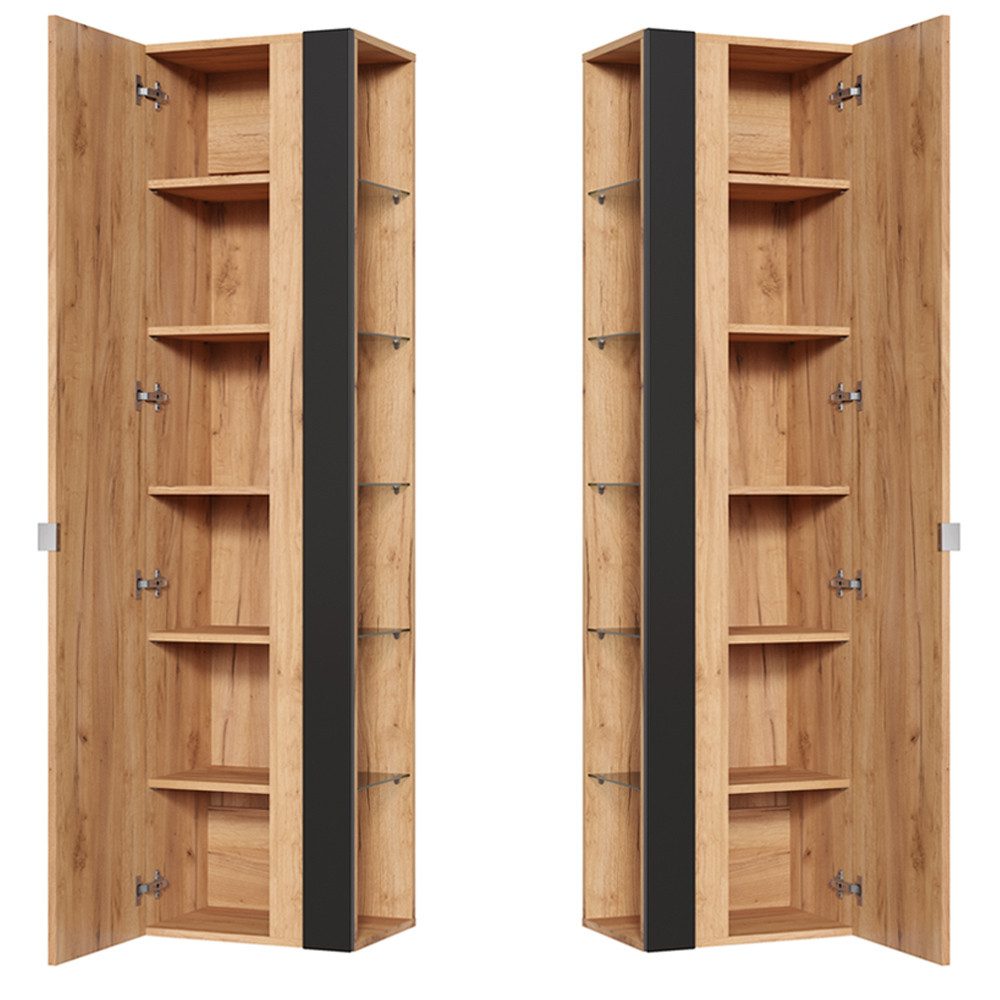 Lomadox Hochschrank TOSKANA-BLACK-56 Badezimmer mit Spiegel günstig online kaufen