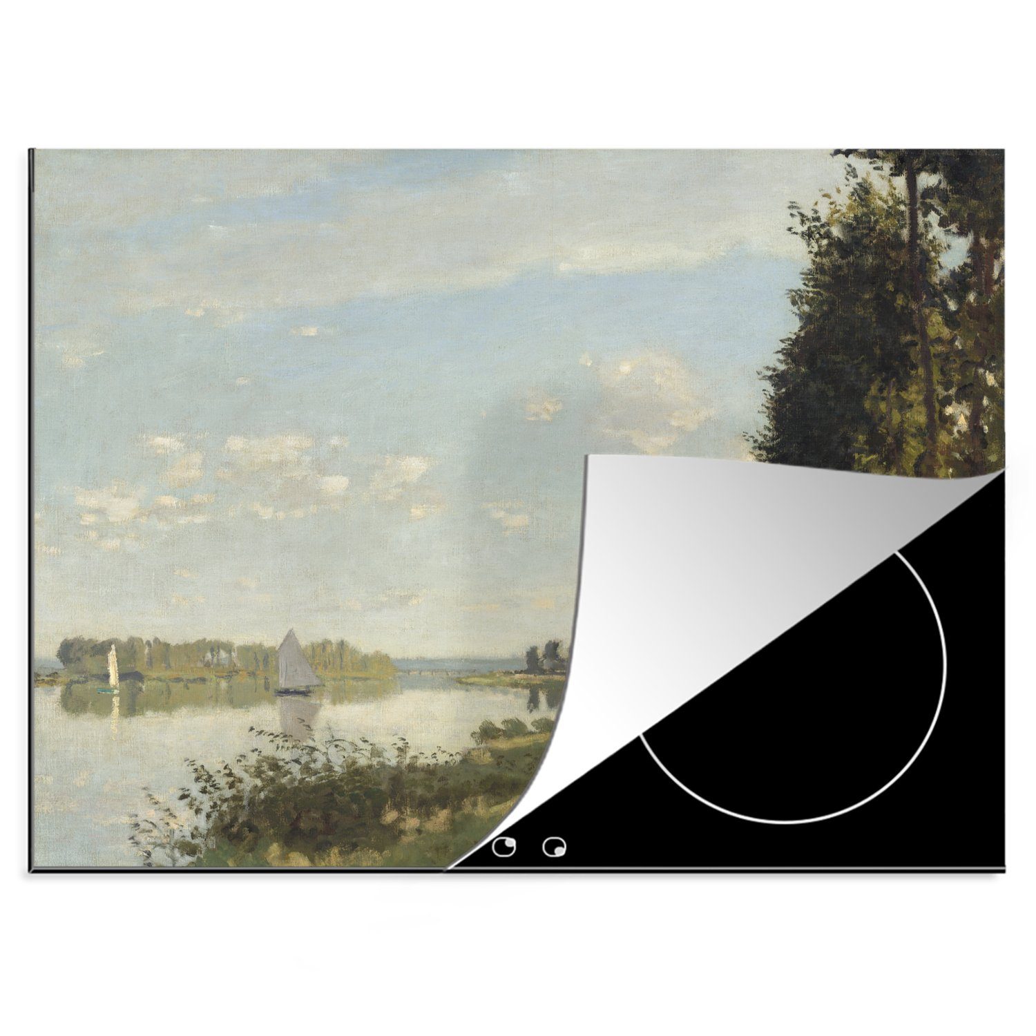 MuchoWow Herdblende-/Abdeckplatte Spaziergang am Flussufer von Argenteuil - Gemälde von Claude Monet, Vinyl, (1 tlg), 70x52 cm, Mobile Arbeitsfläche nutzbar, Ceranfeldabdeckung