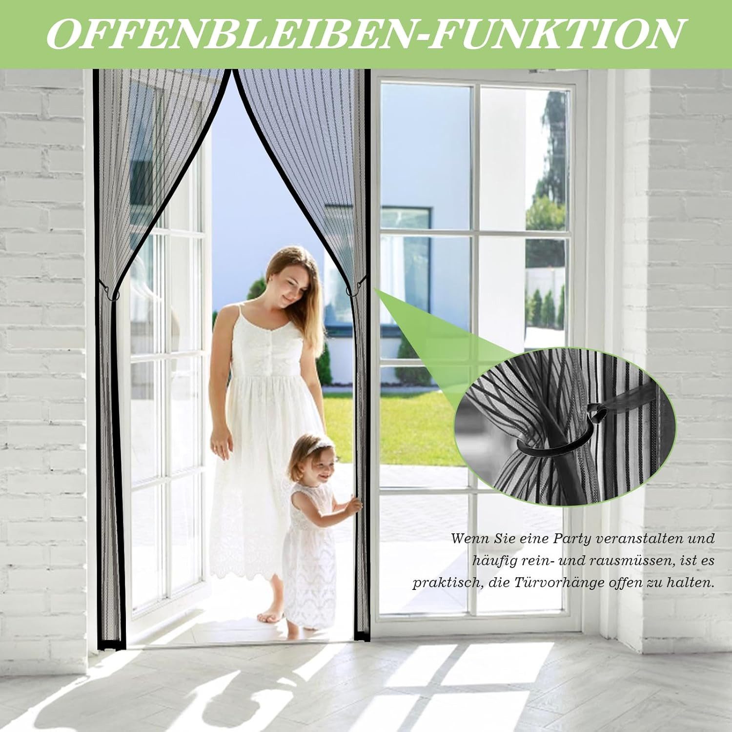 Forrlite Insektenschutz-Vorhang Fliegengitter Balkontür, insektenschutz Tür Magnet, Fliegengitter Tür, (Fliegenvorhang Magnetisch 90x210CM, Moskitonetz Tür Ohne Bohren, Fliegenschutz Magentvorhang), für Balkontür und Terrassentür Kellertür Kinderleichte Klebemontage