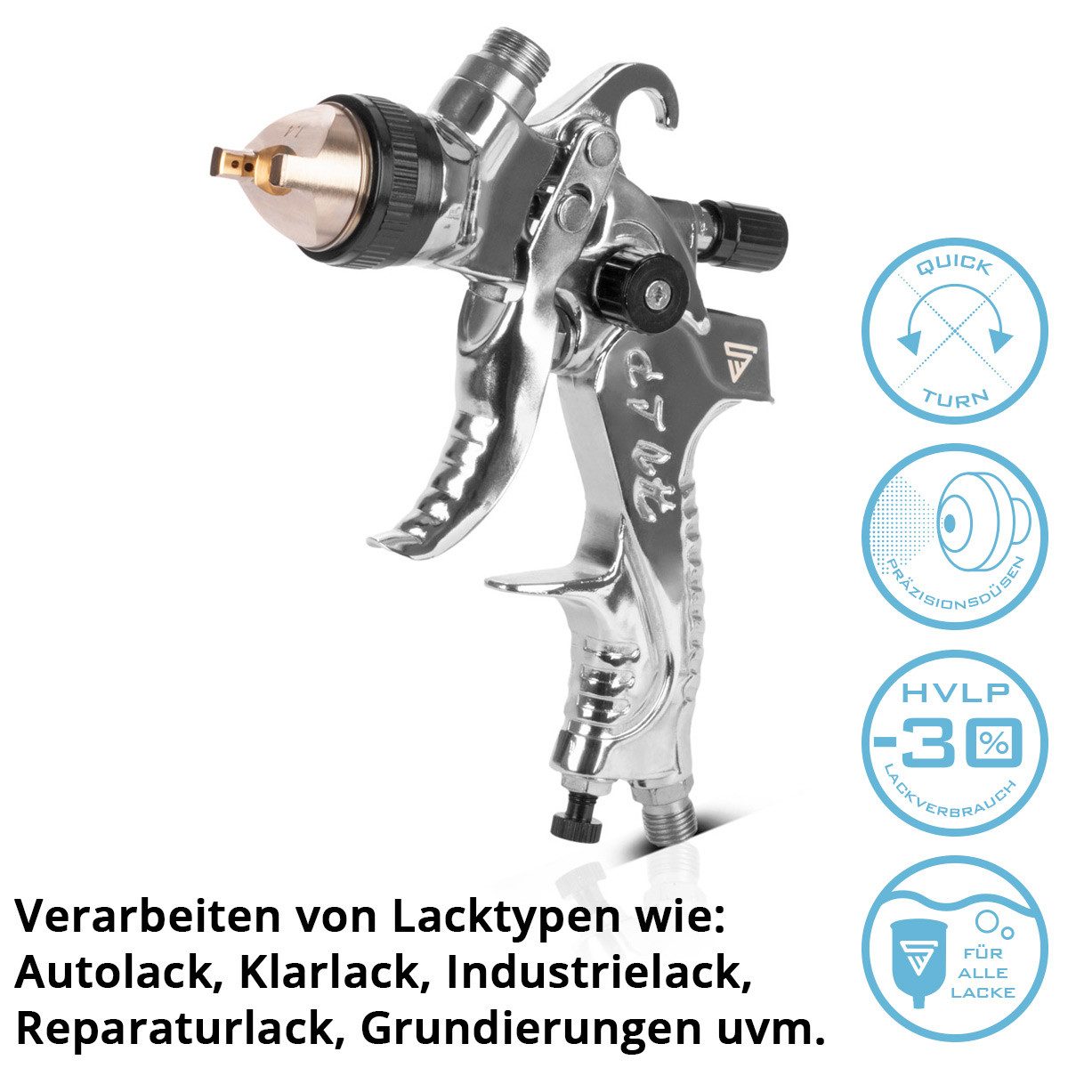 STAHLWERK Druckluftwerkzeug Lackierpistole HVLP Druckluftpistole 3 Düsen 25 Mischbecher 650 ml
