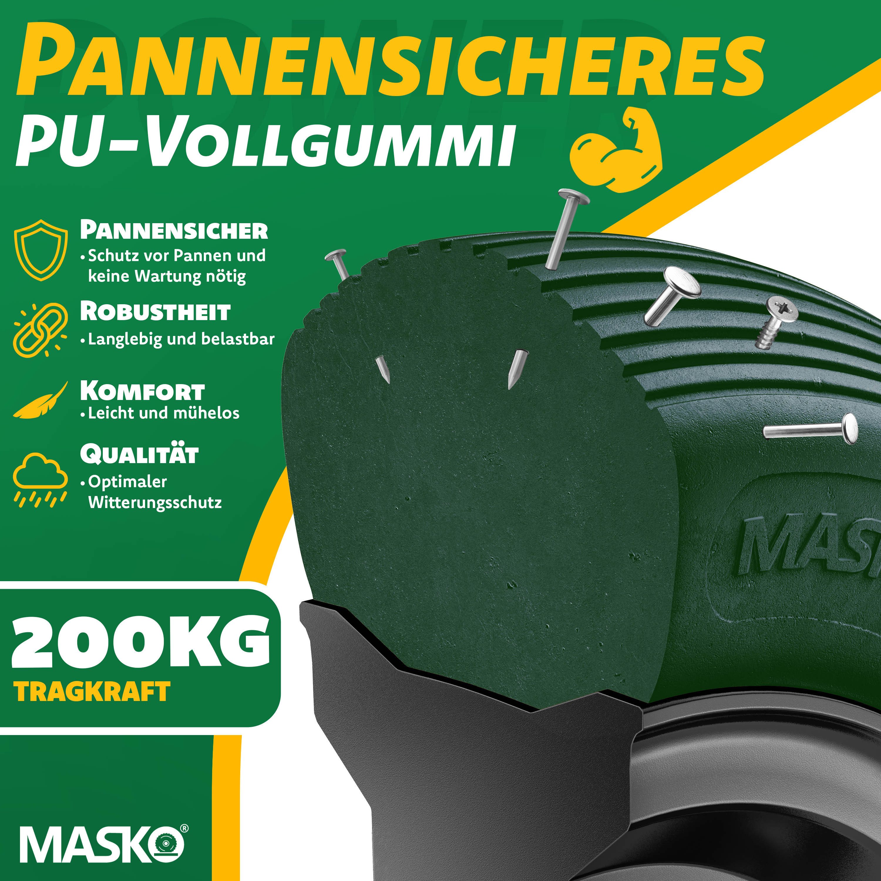 MASKO Schubkarren-Rad, PU Schubkarrenrad Vollgummi 200 kg pannensicher 4.80/4.00-8 Ø