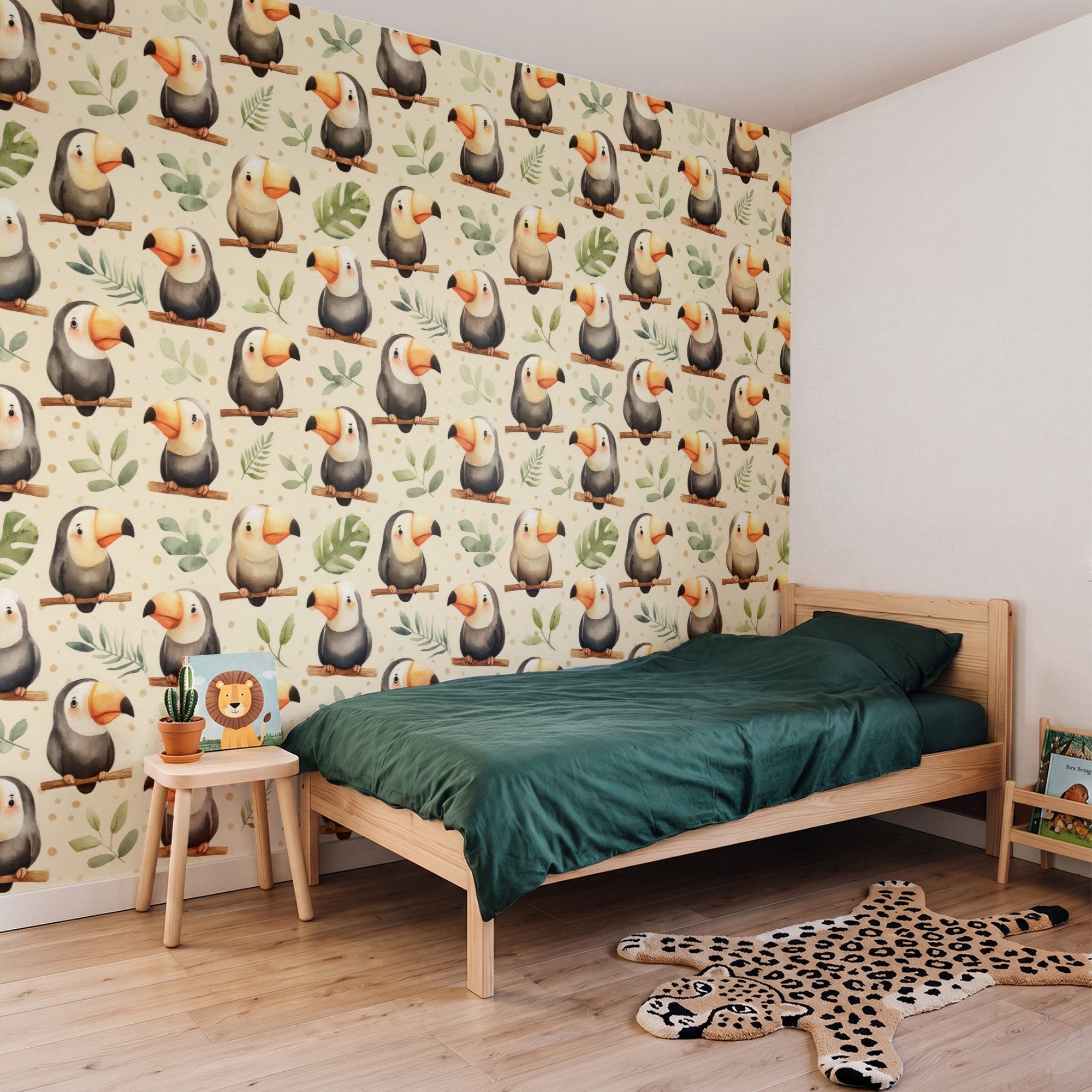 OnlyWow Fototapete Kinderzimmer - Tukane - Exotisch - Farbenfroh, Matt, bedruckt, Wanddekoration, Wandtapete, Schlafzimmer 260x220cm