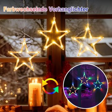 Elegear Lichtervorhang 160/188cm Bunt&Warmweiß Lichterkette mit 3/5 Sterne, (Batterie), 30-flammig, LED Fensterbilder für Innen/Außen/Fenster Weihanchten Mädchen Deko