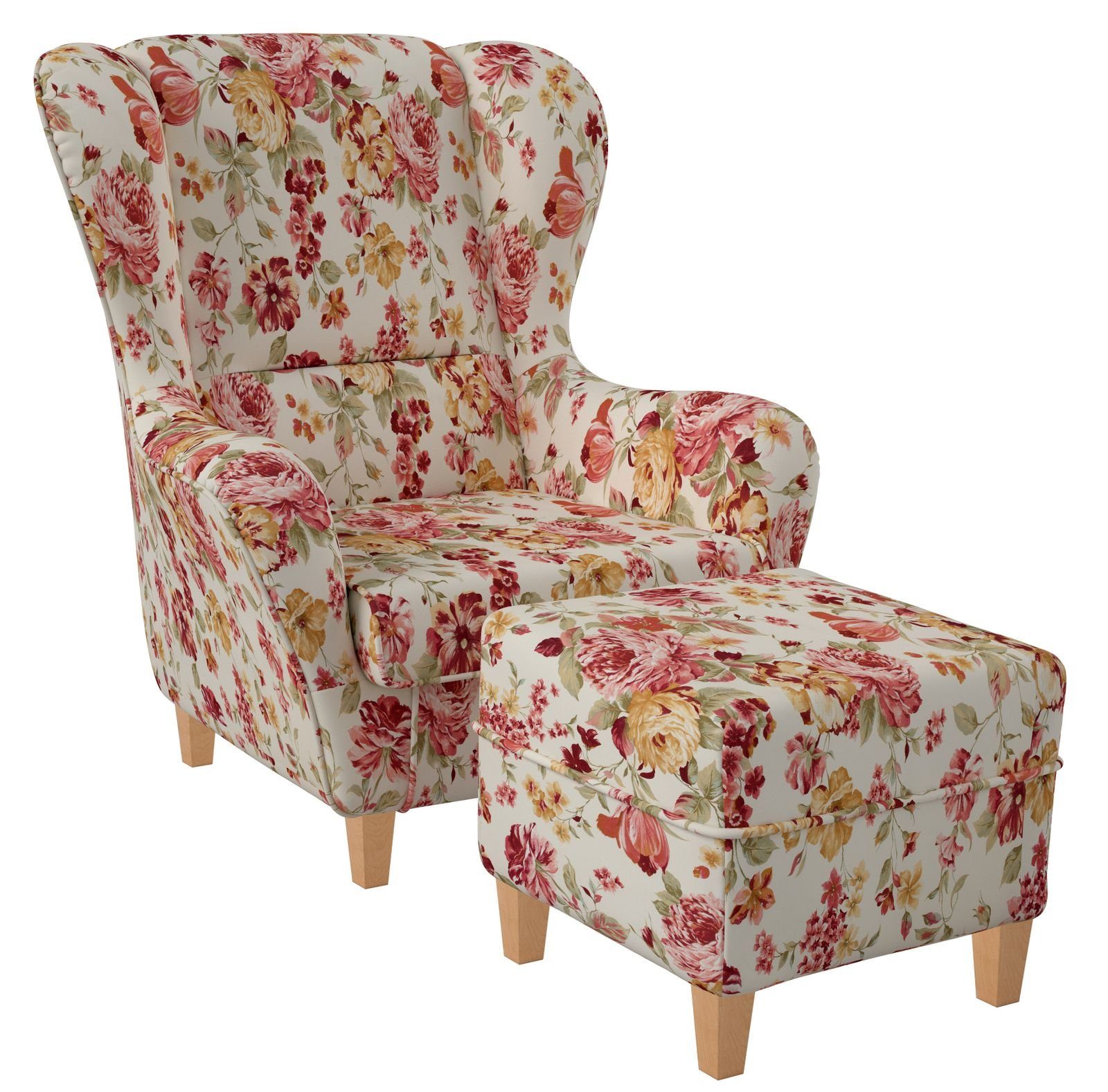 Supellex Ohrensessel Sofia Relaxsessel mit Hocker Design Pfingstrose günstig online kaufen