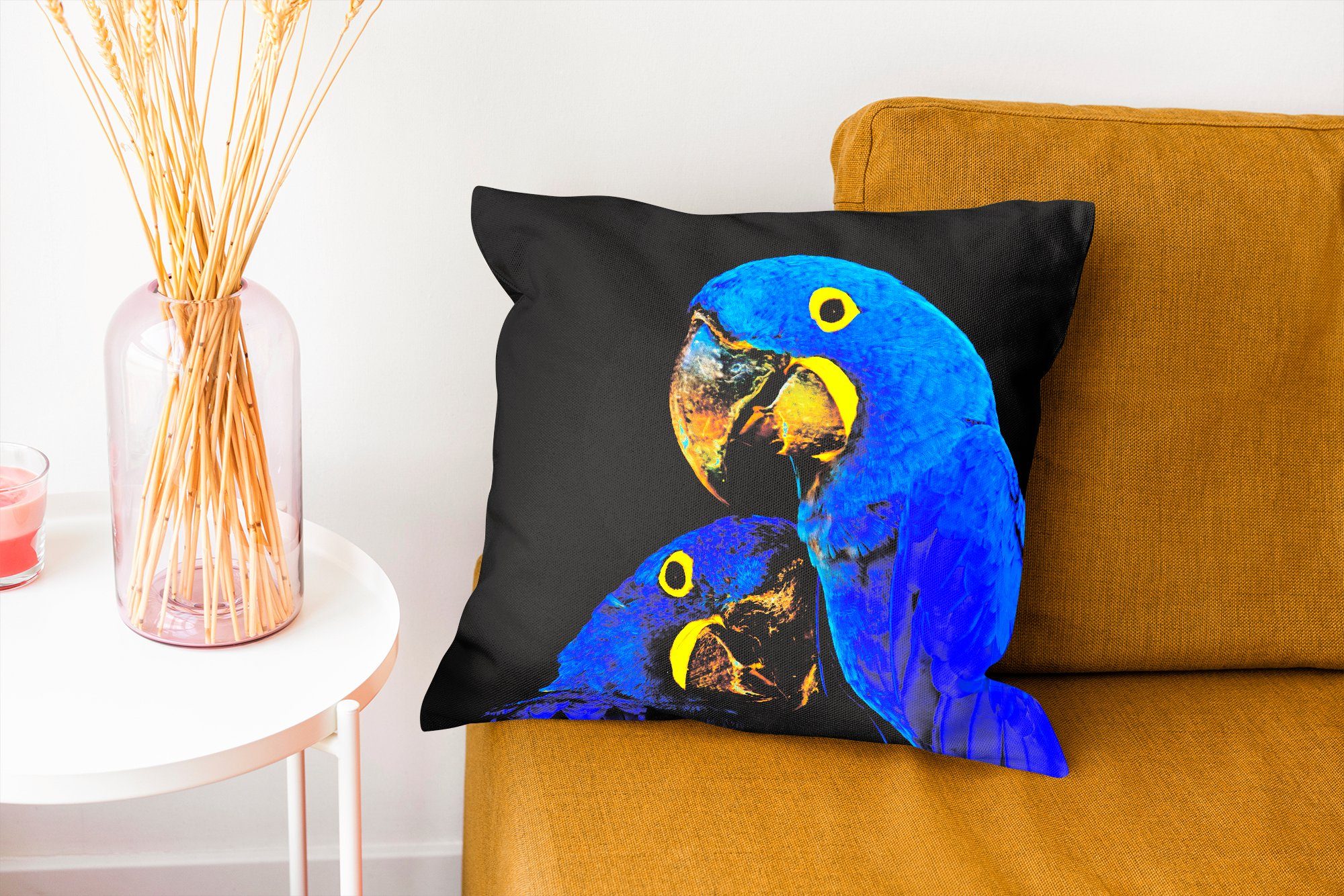 MuchoWow Dekokissen Papagei - Federn Vogel Schlafzimmer, Zierkissen für Sofakissen - Füllung - Blau, mit Wohzimmer, Deko