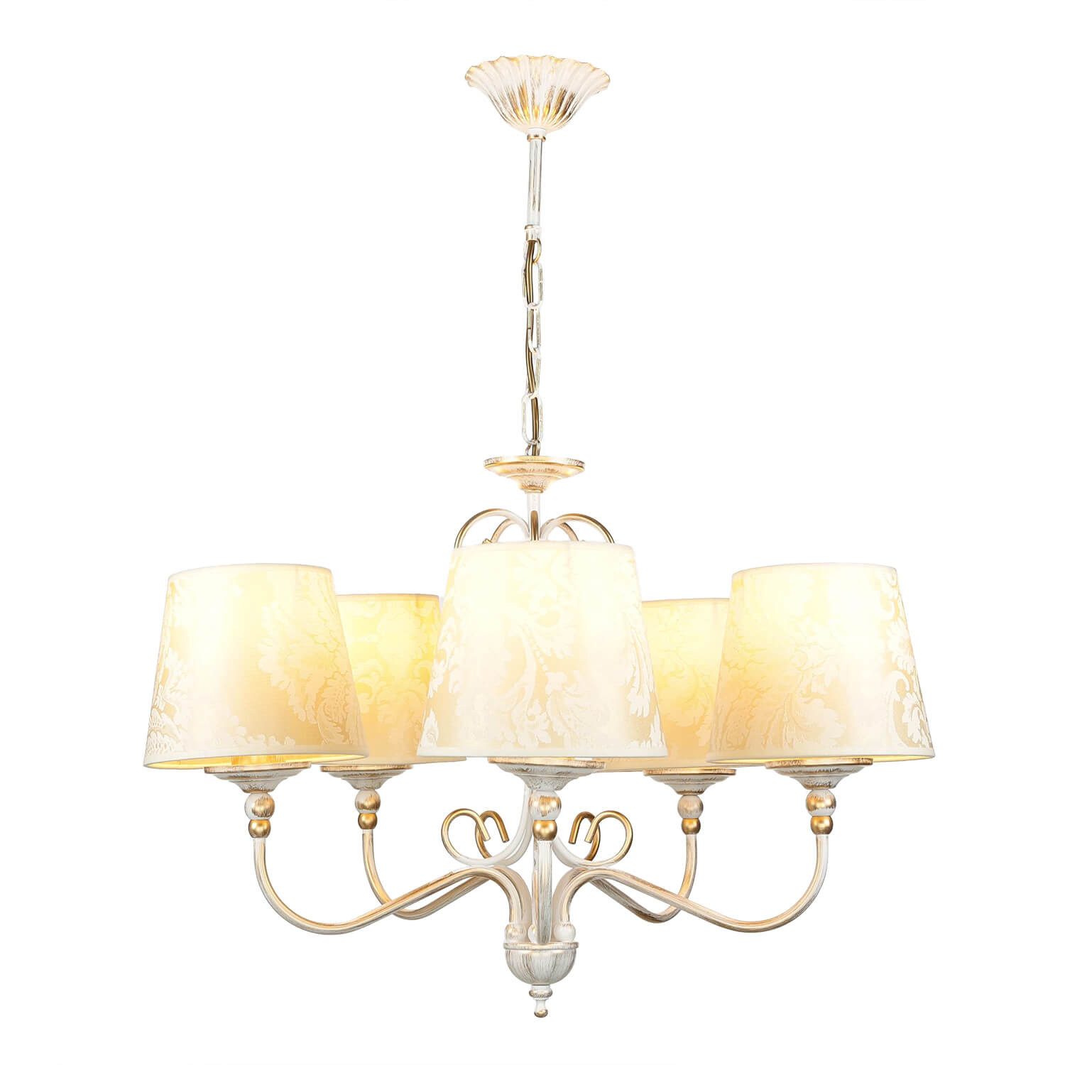 Licht-Erlebnisse Kronleuchter GANARA, ohne Leuchtmittel, Shabby Kronleuchter in Gold Ecru Ø64cm
