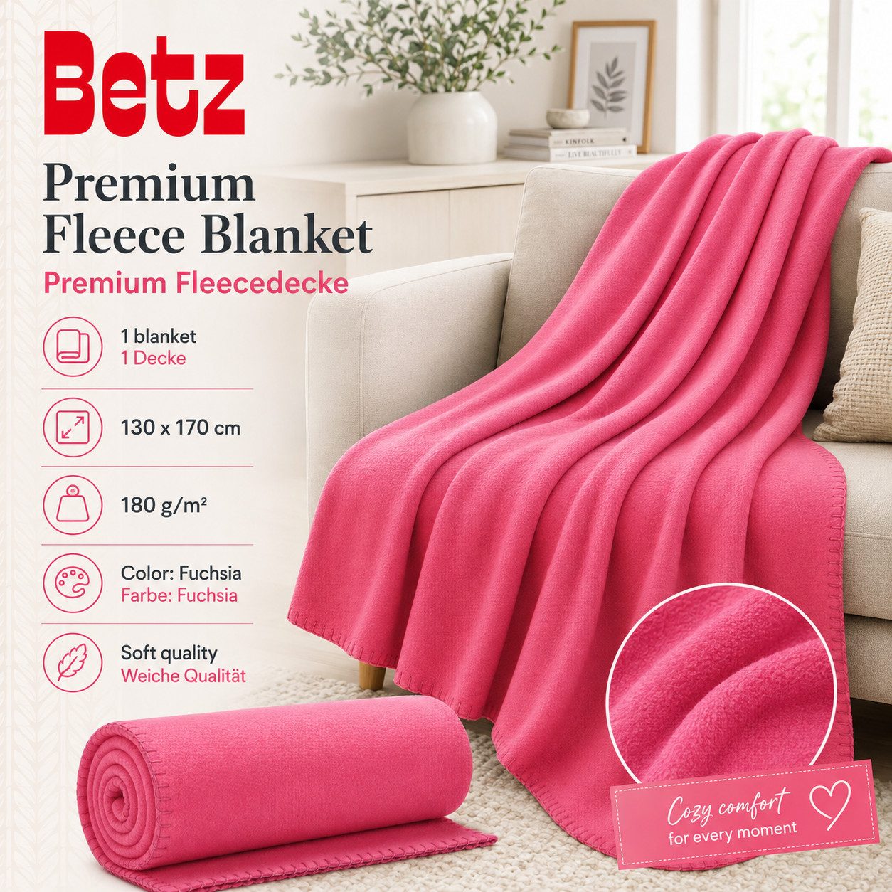 Wohndecke Betz Fleecedecke 130x170 cm 180g/m² – Weiche Wohndecke & Kuscheldecke, Betz, Leicht, wärmend & pflegeleicht – Bild 2 von 5