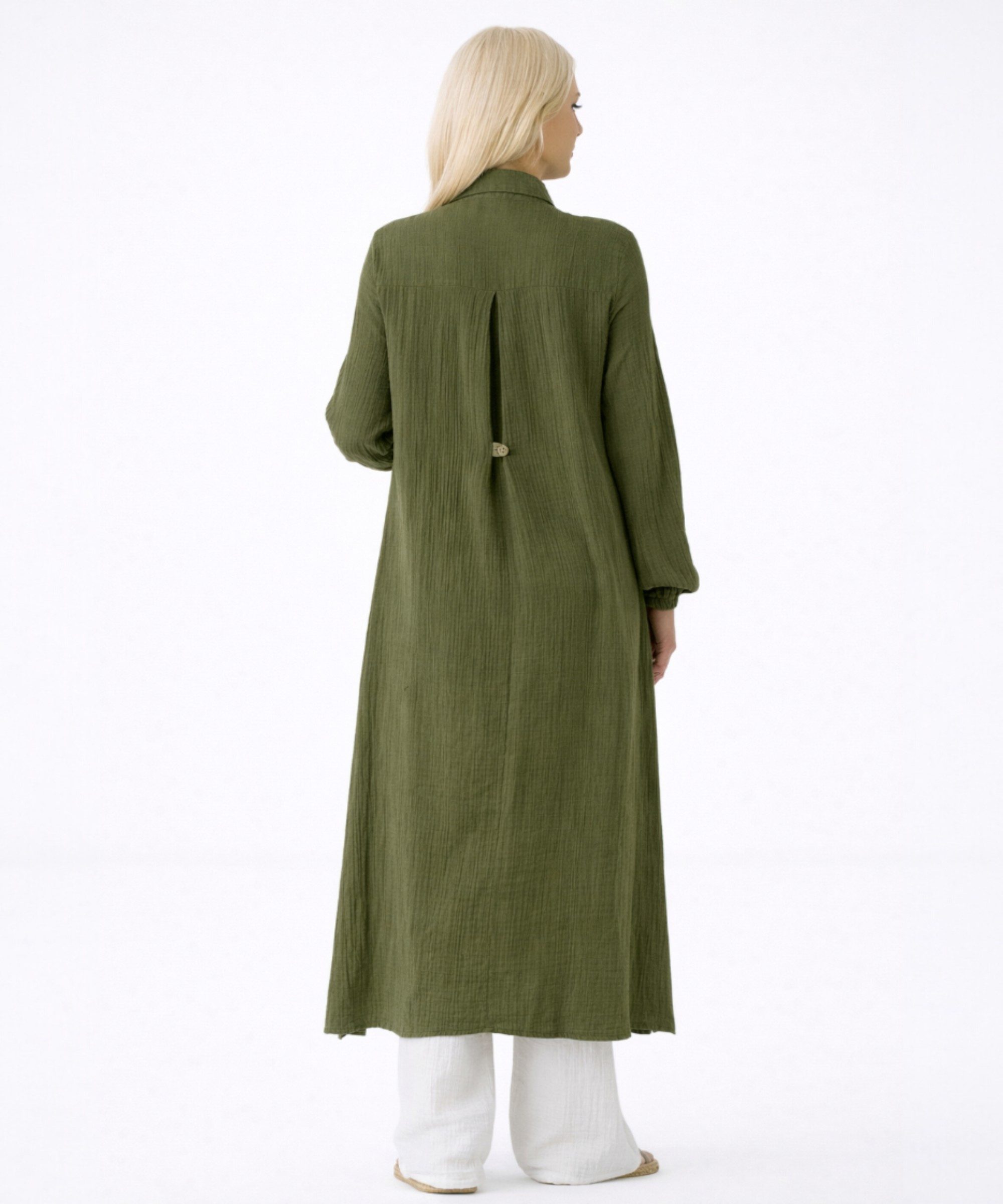 WENOR Longtunika Musselin 130cm lang Kokosknopf 100% Baumwolle Modest Look 36-50 – Bild 4 von 5