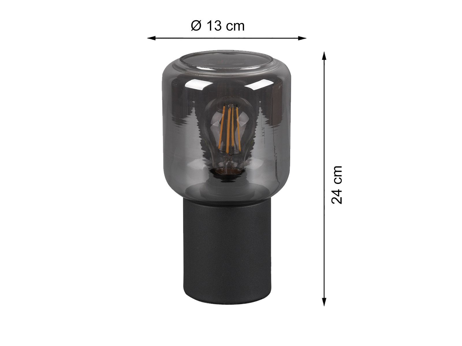 24cm H Tischleuchte, LED Warmweiß, Fensterbank LED für Fensterlampe klein-e Nachttischlampe meineWunschleuchte wechselbar, Schwarz Rauchglas,