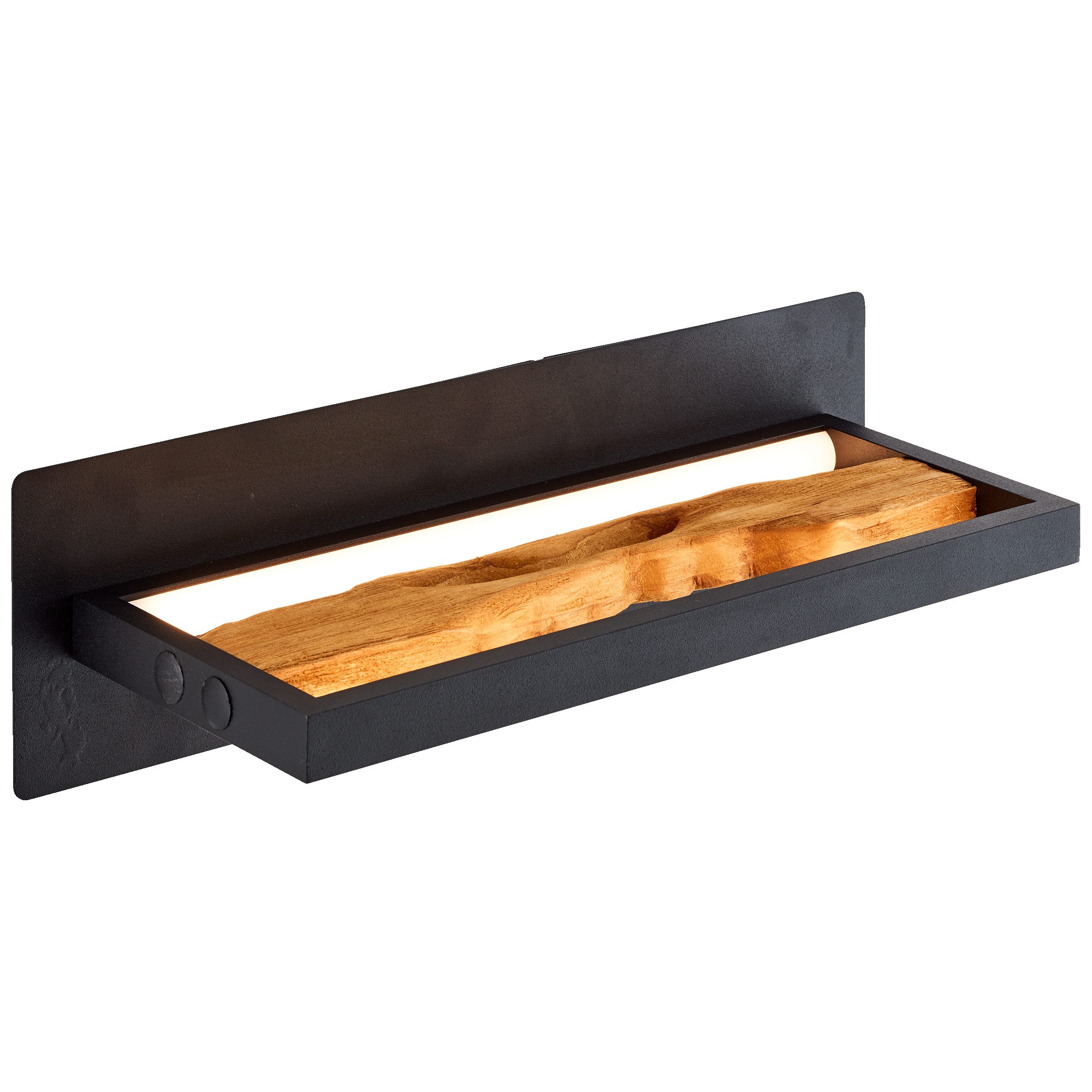Lightbox Wandleuchte, LED fest integriert, Warmweiß, LED Wandlampe, 35 cm Breite, 930 lm 3000 K, Metall/Holz, schwarz/braun