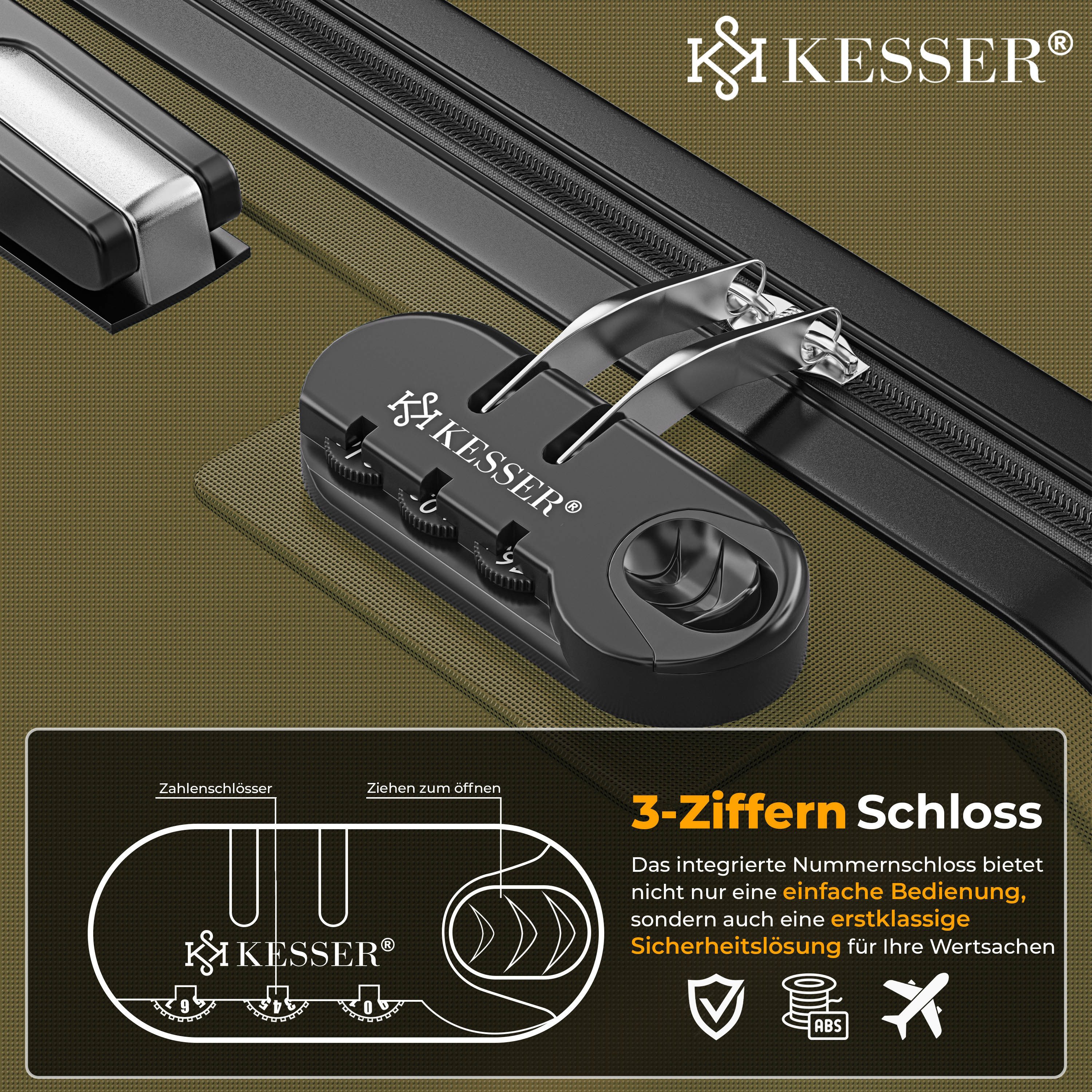 KESSER Hartschalen-Trolley Reisekoffer Handgepäck 55L Koffer Inkl. Kofferwaage + Gepäckanhänger, 4 Rollen, Rollkoffer ABS-Hartschale mit 4 Rollen, Zahlenschloss & Teleskopgriff