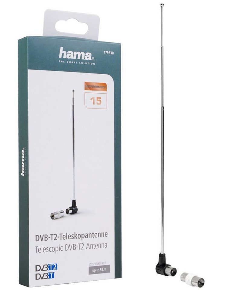 Hama DVB-T2 Stab-Antenne 4K FULL HD TV Performance Innenantenne, 4K  Ultra-HD Passiv Antenne am TV Radio oder Notebook Teleskob-Antenne