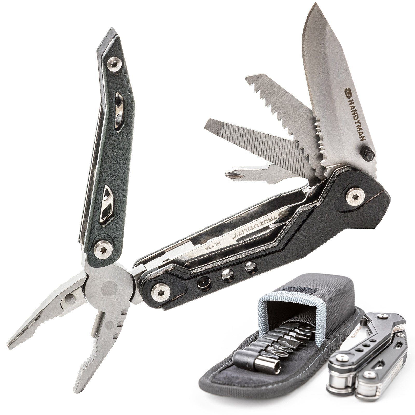 True Utility Multitool Multitool 18-in-1 Handyman Schraubendreher, Tool Etui 9x Wechsel Bit