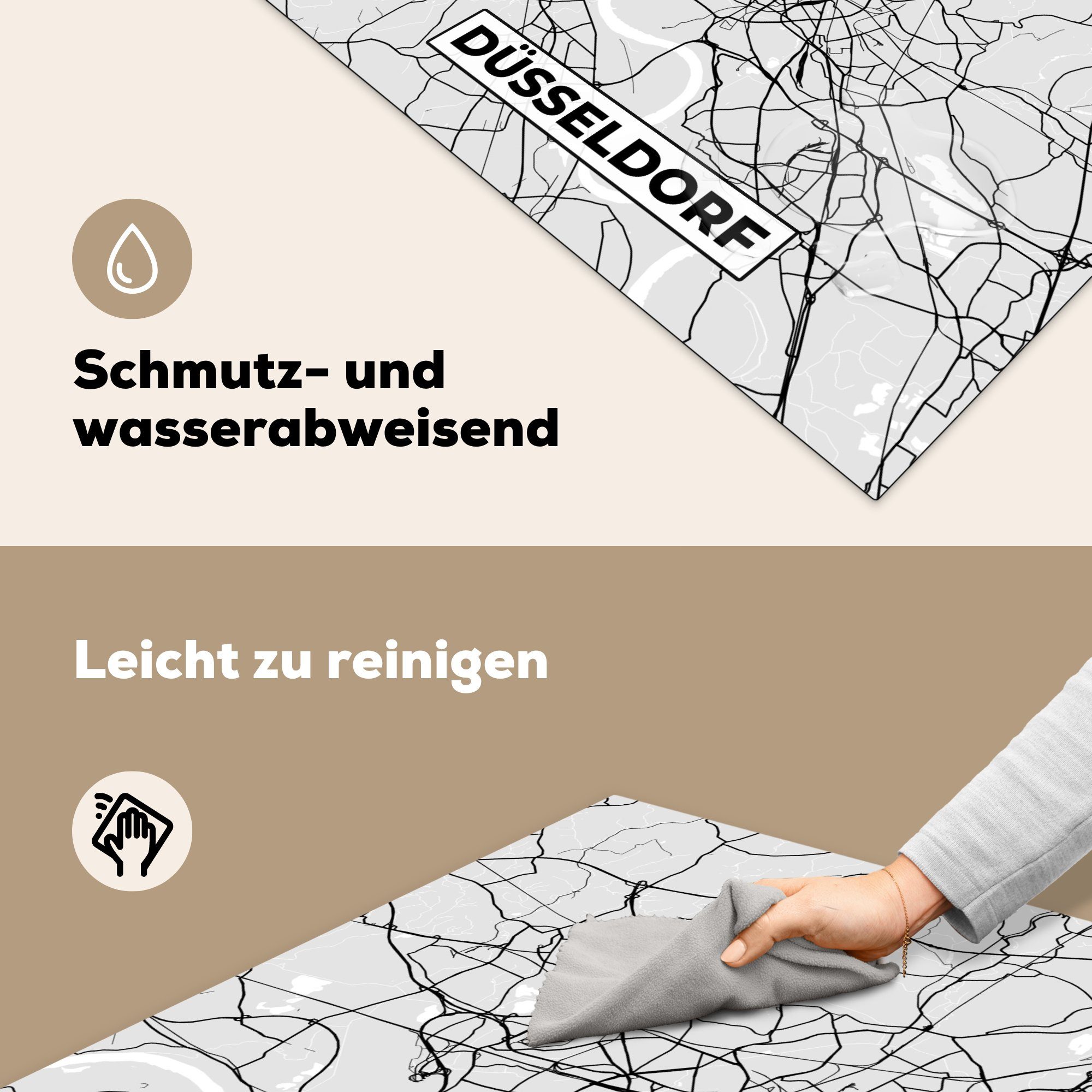 MuchoWow Herdblende-/Abdeckplatte Düsseldorf - küche 78x78 (1 für cm, Vinyl, Deutschland, Ceranfeldabdeckung, tlg), Karte - Arbeitsplatte Stadtplan 