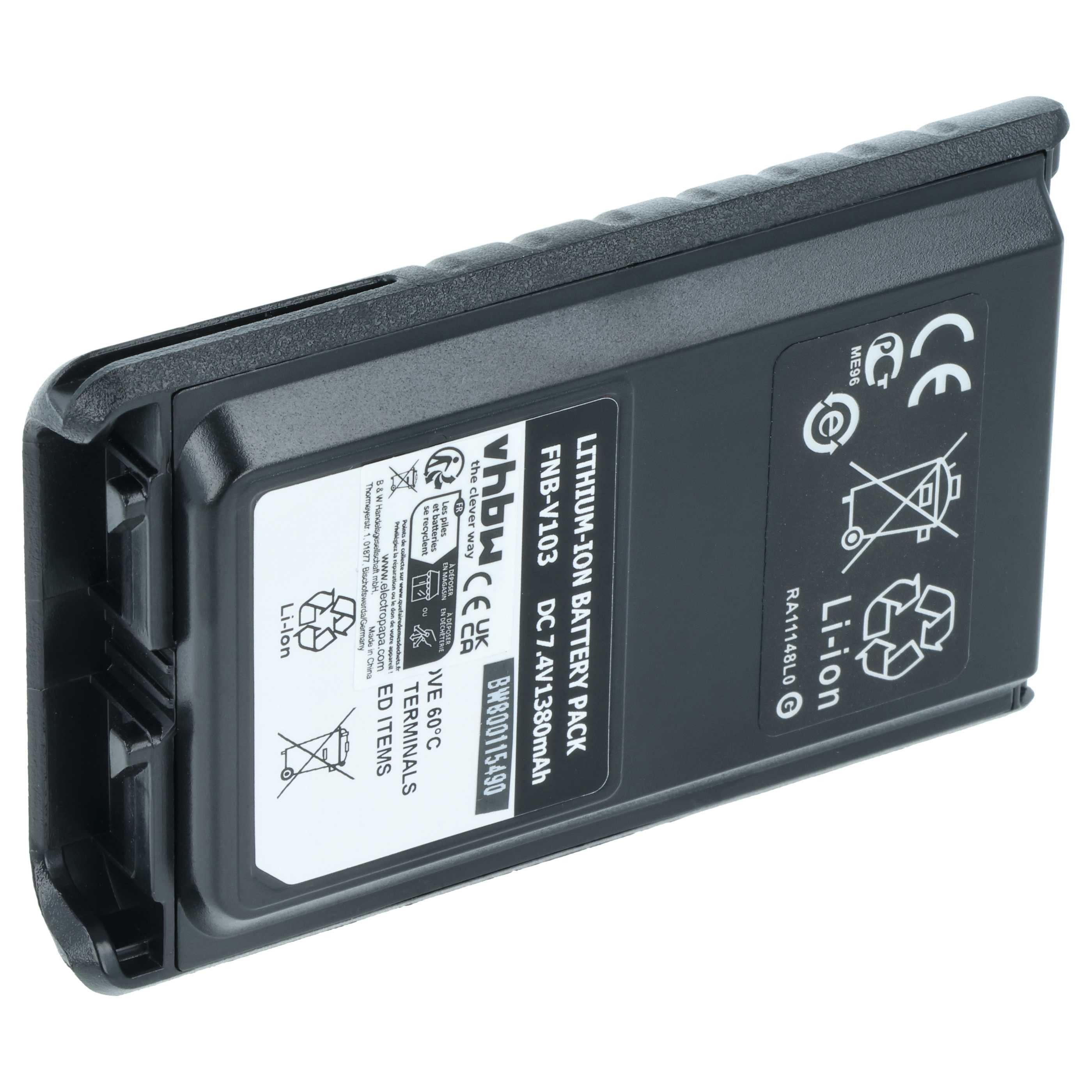 vhbw Akku Ersatz für Yaesu Vertex FNB-V131Li, FNB-V103, FNB-V104, Akku Akku Li-Ion 1380 mAh (7,4 V, 1 St), Leistungsfähiger Austausch-Akku für Ihr Funkgerät, Walkie-Talkie
