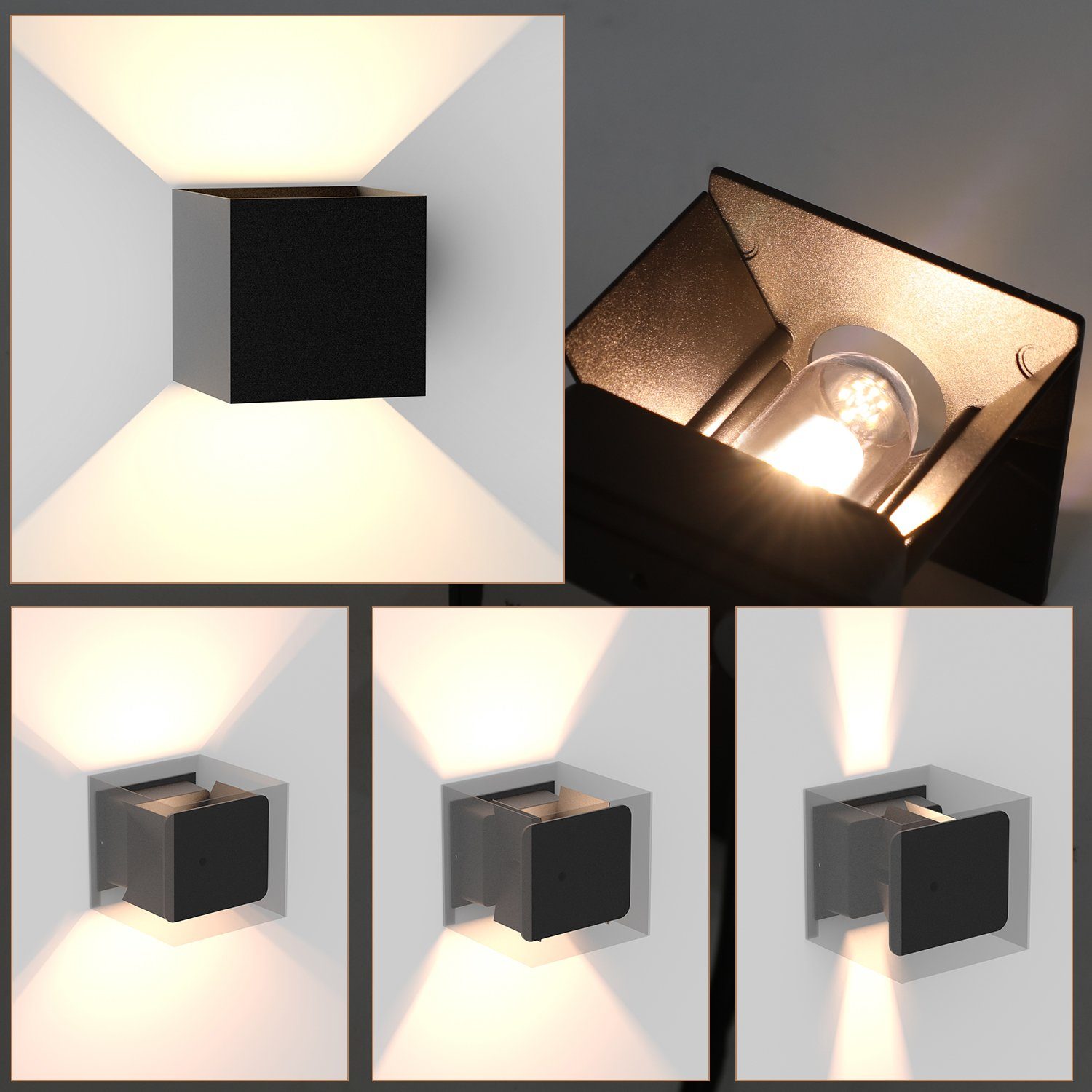 ZMH Außen-Wandleuchte Auf und ab Einstellbarer Lichtstrahl 3W Innen/Außen, Mit G9 Leuchtmittel, Warmweiß, modern Wandlampe