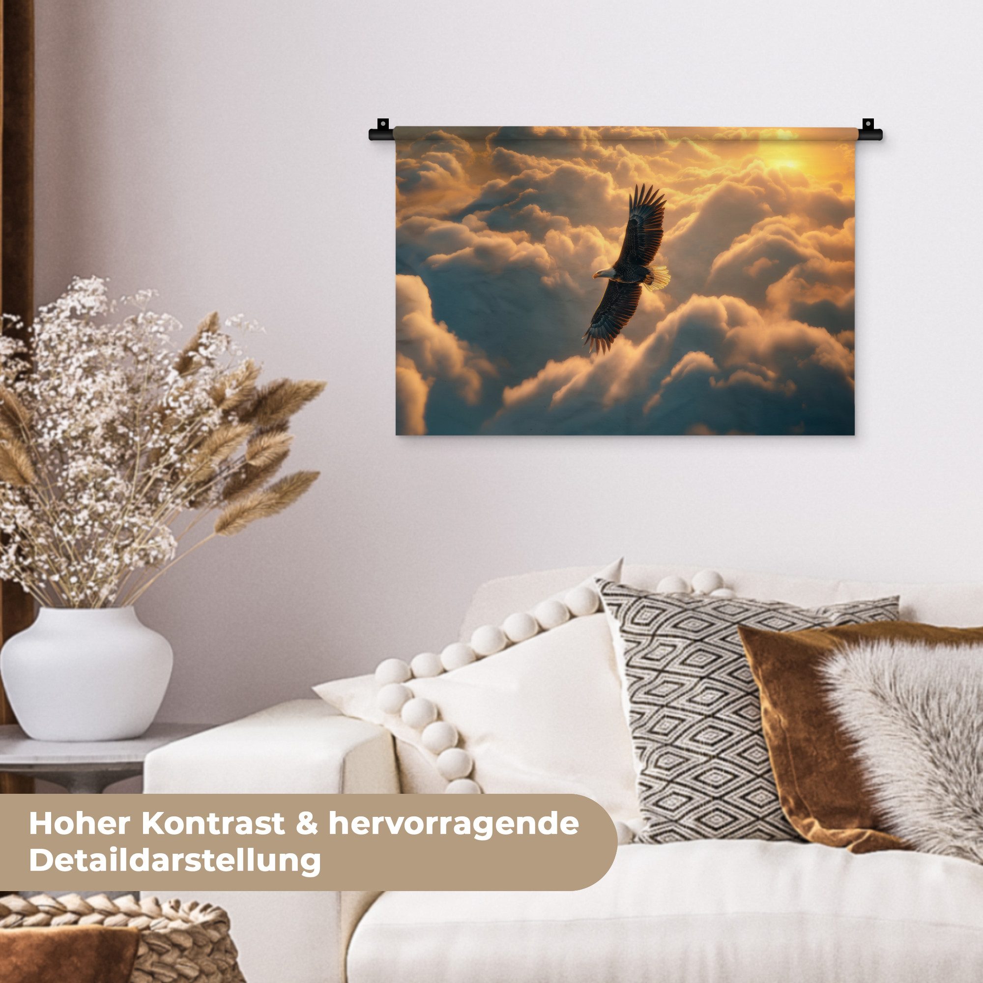 MuchoWow Wandteppich Adler - Wolken - Sonne, Rechteckig, Höhe: 3 mm, Wandteppich für Wohnzimmer, Schlafzimmer, 60x40 cm