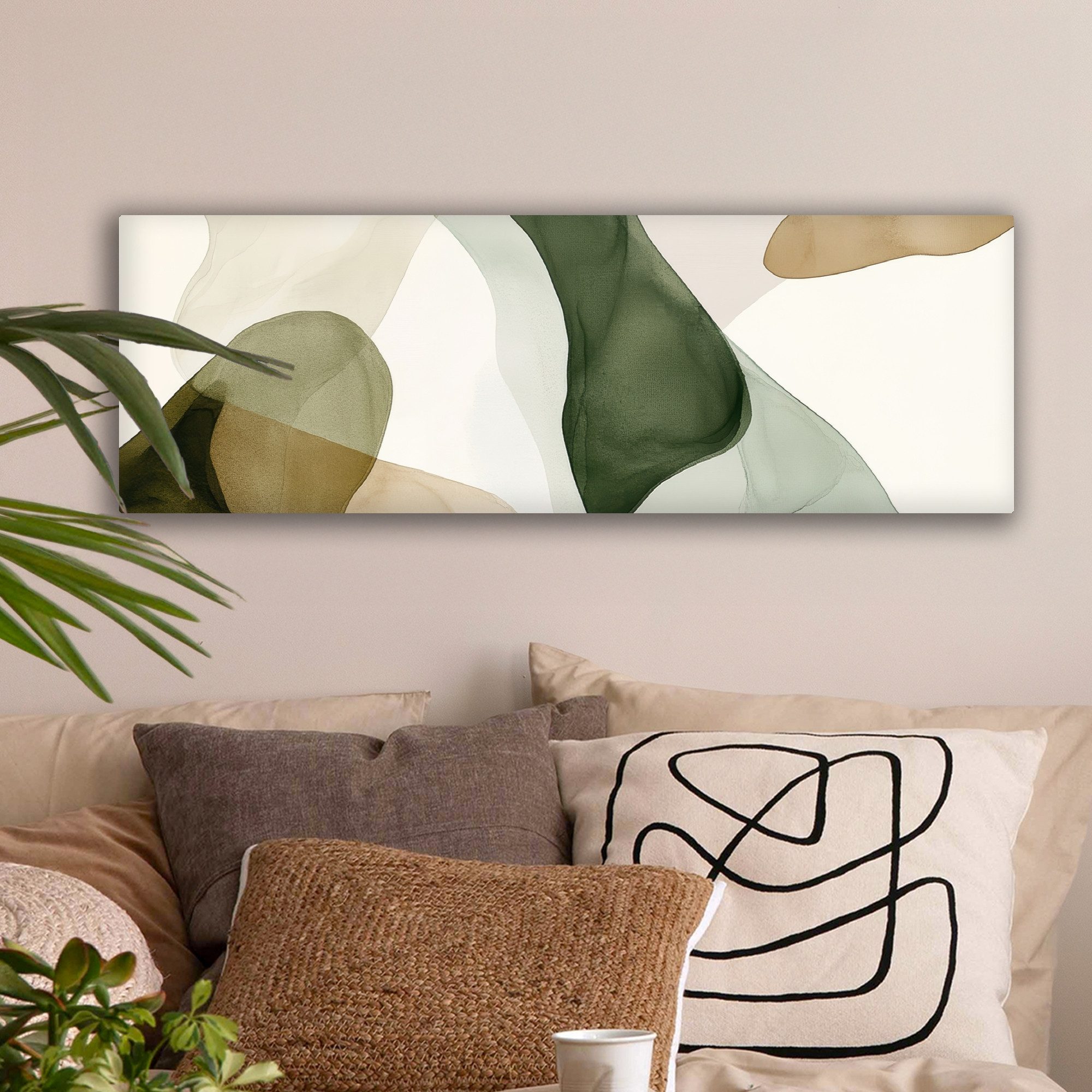 OneMillionCanvasses® Leinwandbild Panorama Japandi - Abstrakt - Grün, Fotod günstig online kaufen