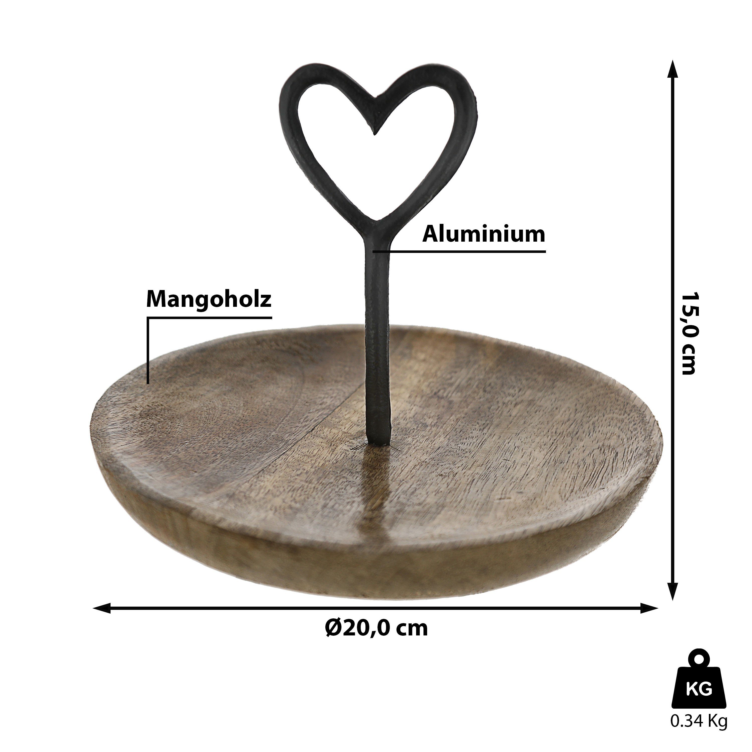 Herzgriff CEPEWA Mangoholz Metall Dekoteller natur Schale schwarz Etagere 20x15cm Teller