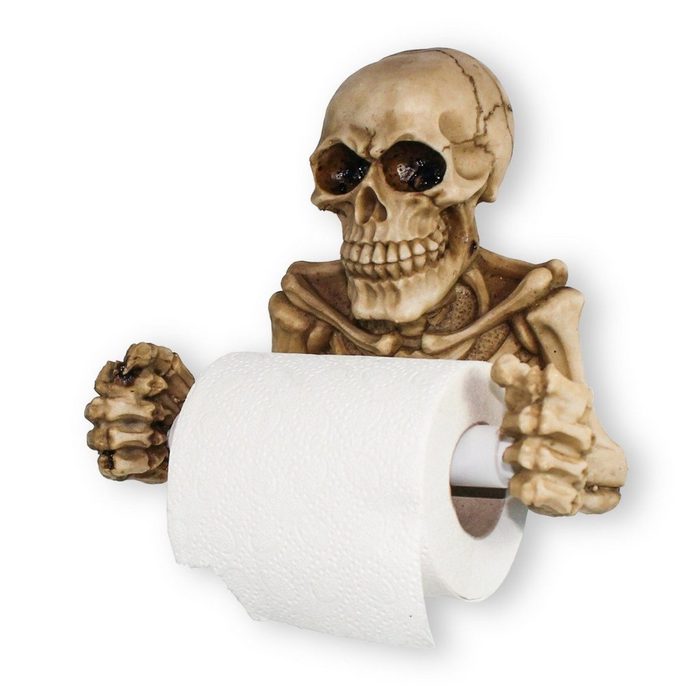 colourliving Toilettenpapierhalter Totenkopf Toilettenpapierhalter WC Papierhalter (Gothic Bad Zubehör) 19x20 cm handbemalt lustiger WC Papierhalter Halloween Dekoration