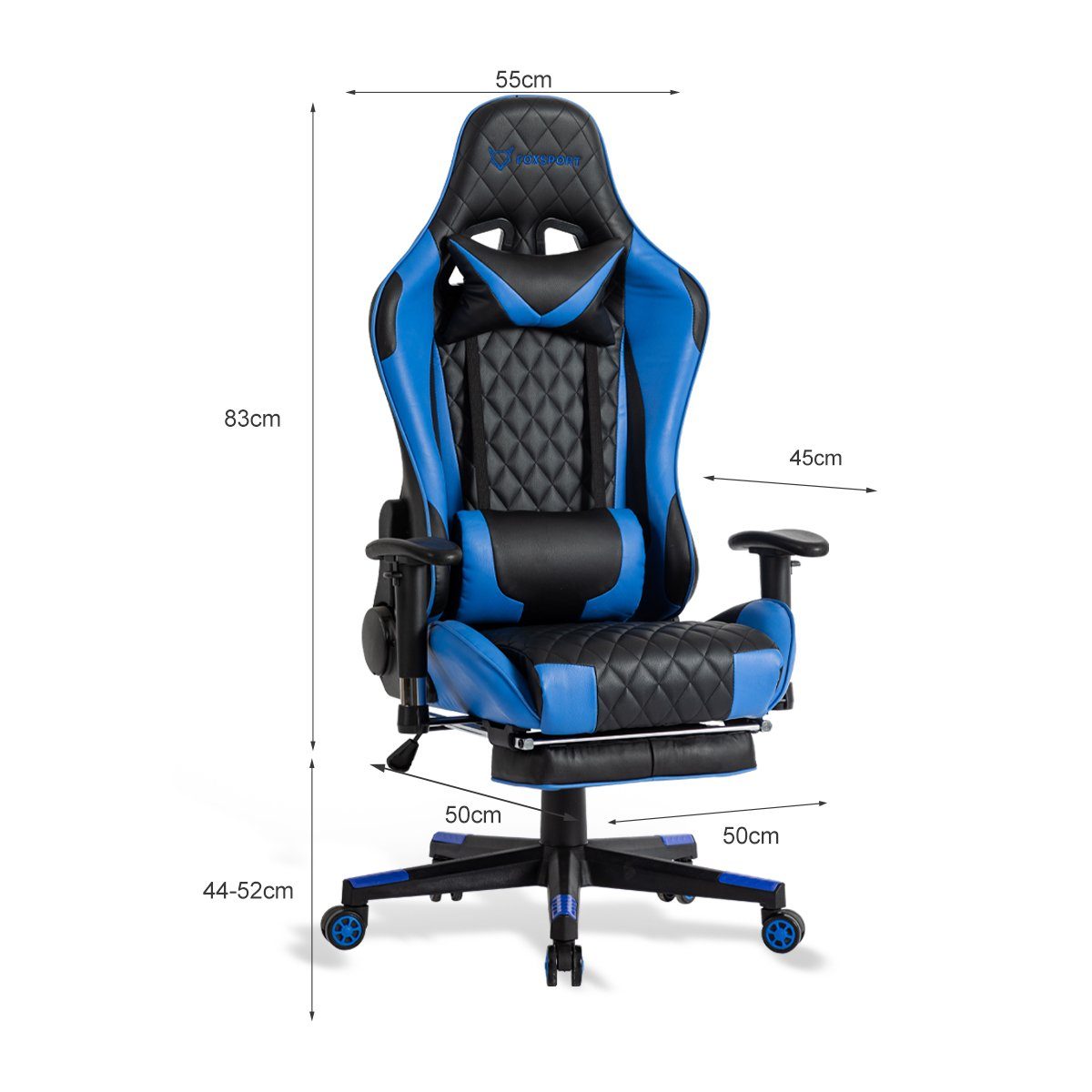 FOXSPORT Gaming-Stuhl blau Stuhl Fußstütze Gaming mit Ergonomischer
