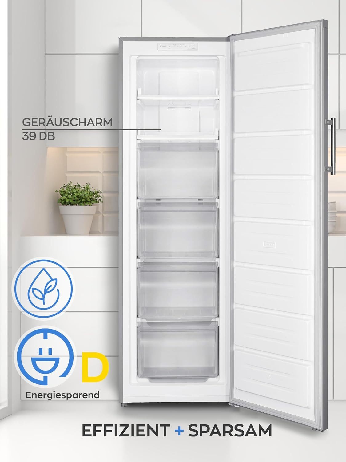 Heinrich´s Gefrierschrank HGS 3193 IX, 170.5 cm hoch, 54.5 cm breit, Tiefkühlschrank Freezer 204 L No-Frost
