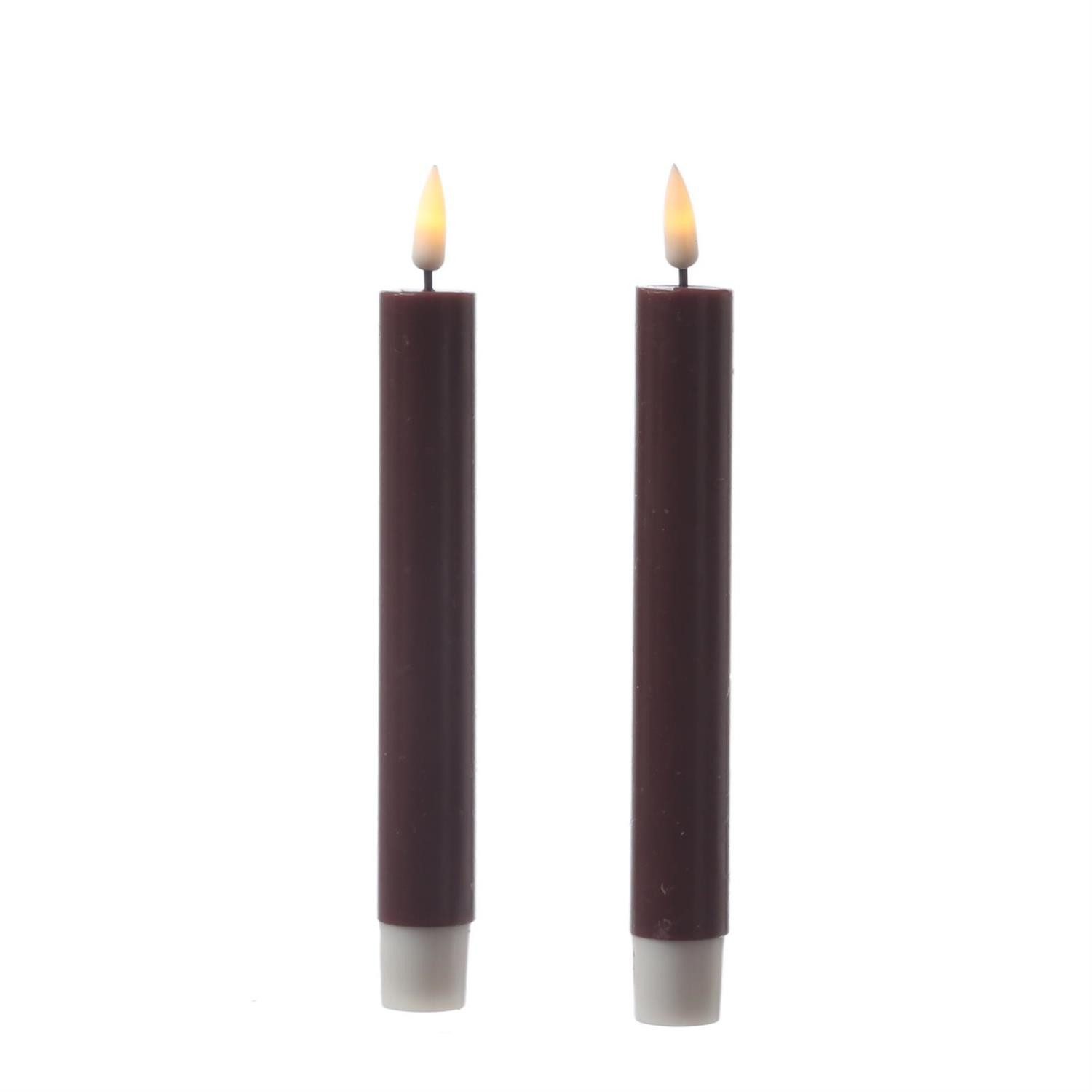 LED-Kerze LED Stabkerzen Mia Tafelkerzen Echtwachs flackernd H: 15cm weinrot 2St