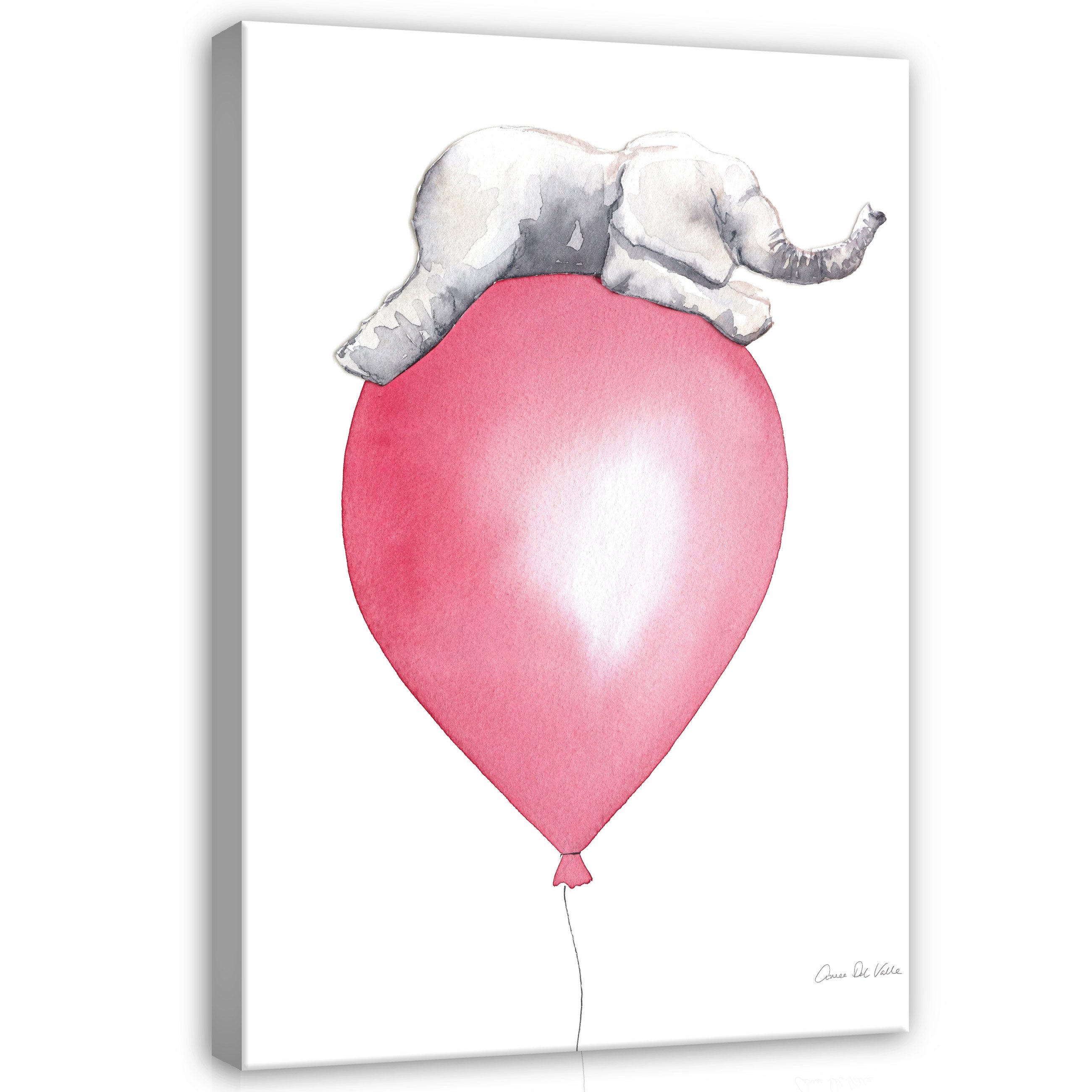 Wallarena Leinwandbild Kinderzimmer Tiere Elefant Mädchen Wandbild Wand Deko Leinwandbilder, Elefant mit Luftballon (Einteilig, 1 St), Leinwand Bilder Kinderzimmer Kinder Wandbilder Leinwandbilder