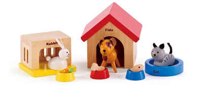 Hape Puppenhausmöbel Holzspielzeug, Haustiere aus Holz für Puppenhaus (Set, 12tlg)