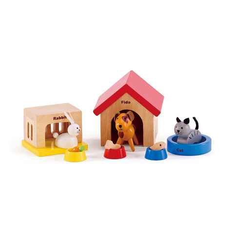 Hape Puppenhausmöbel Haustiere aus Holz für Puppenhaus (Set, 12tlg)