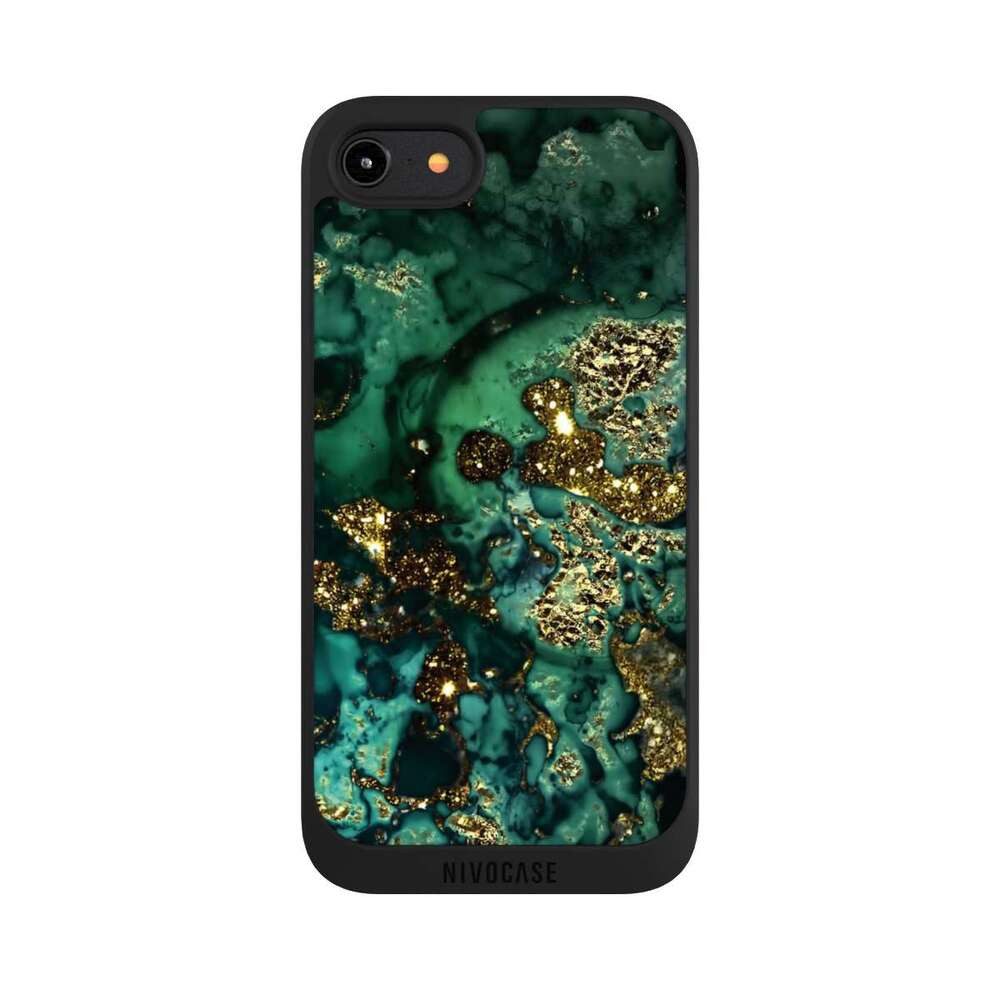 NIVOCASE Handyhülle Marmor Glitzer Look Muster Cyan Glitter Marble Look, Apple iPhone 7 Handyhülle Hülle NIVOpure Case Schwarz