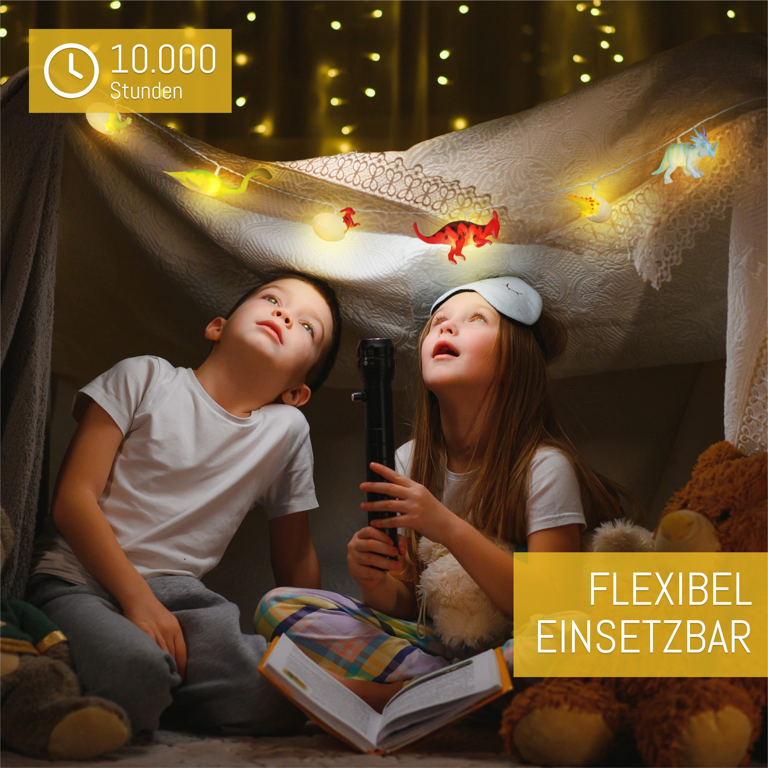 COZY HOME LED-Lichterkette Dino Lichterkette Batterie und Stecker -, 12 LED Figures I Warmweißes LED-Licht I Dino Design I EU-Konformität