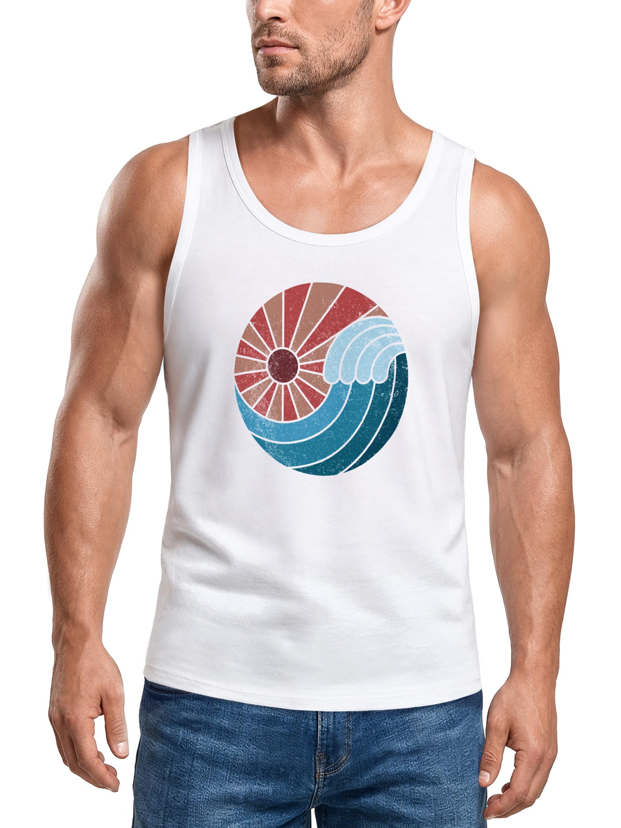 Neverless Tanktop Herren Tank-Top Welle Wave Sonne Sommer Retro Vintage Printshirt mit Print