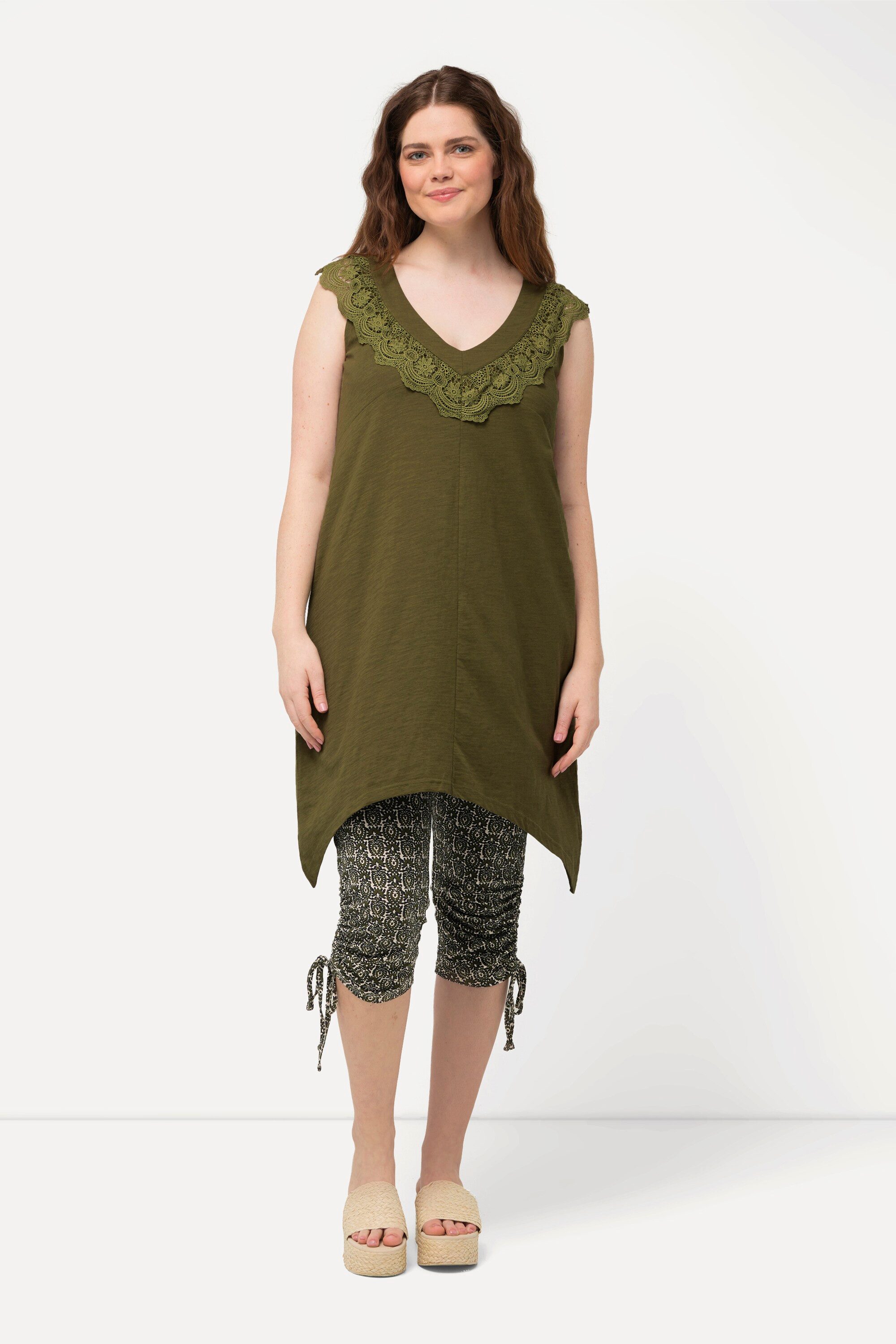 Ulla Popken Longtop Longtop Spitze V-Ausschnitt ärmellos Biobaumwolle