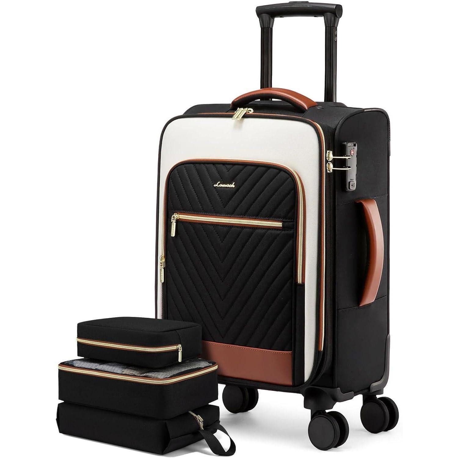 LuxusKollektion Kofferrucksack Handgepäck Koffer Trolley 17 Zoll Laptopfach Stoff Rollen Damen