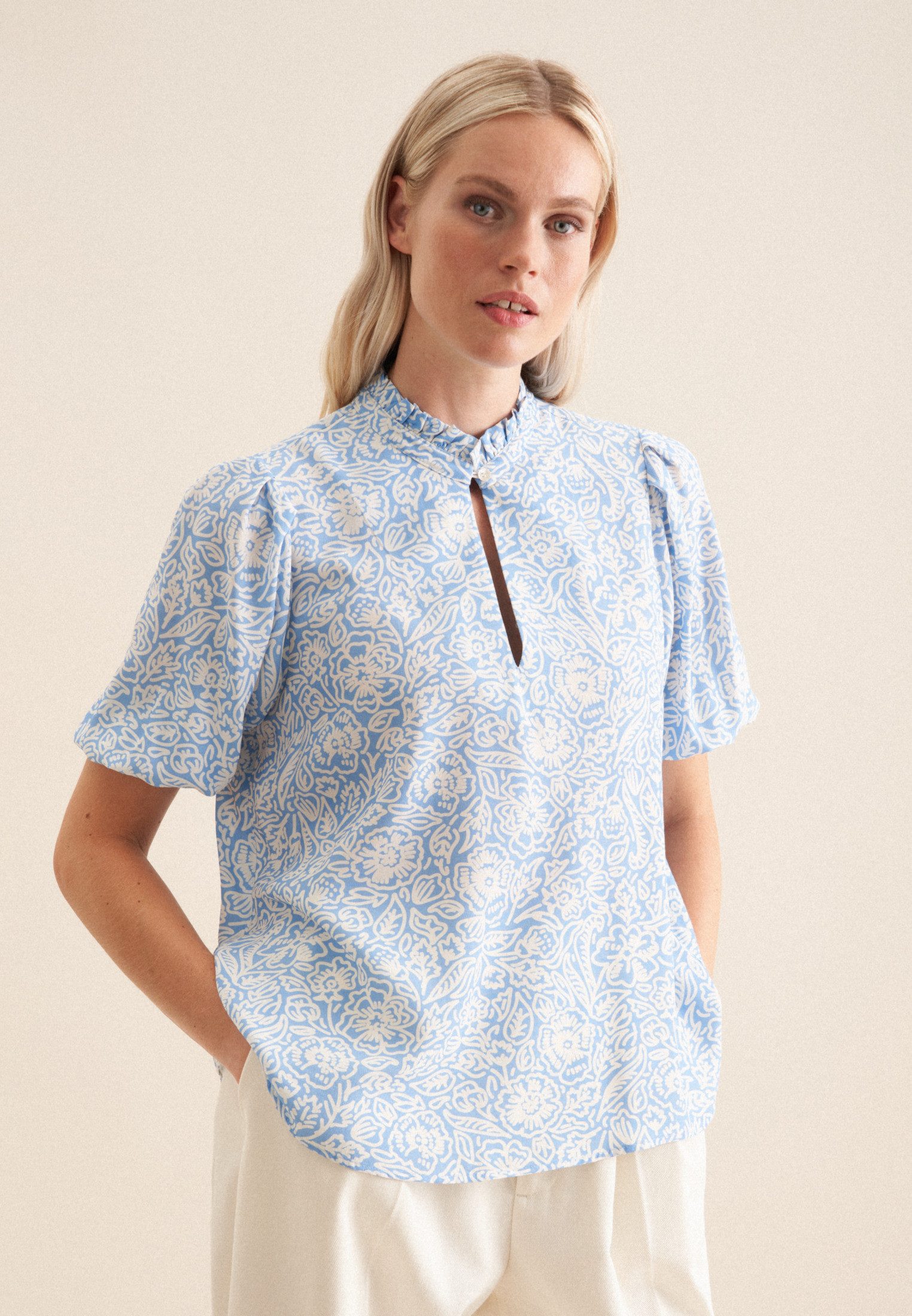 seidensticker Shirtbluse Schwarze Rose 1/2 Rundhals Floral