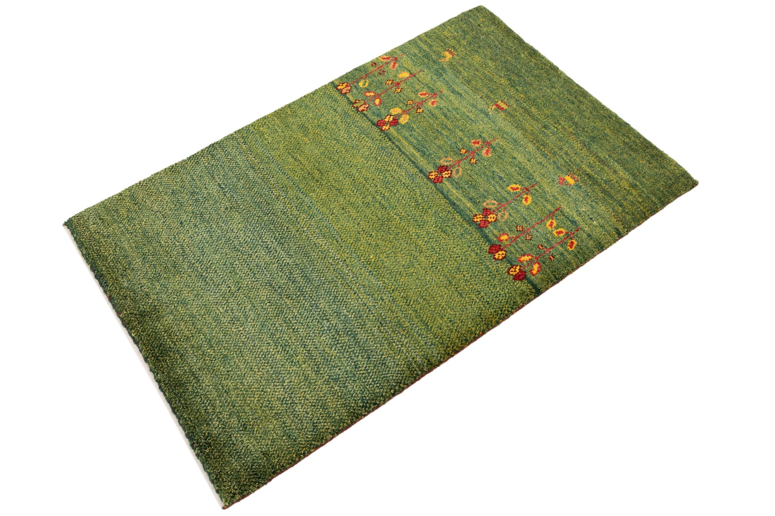 CABBEL Wollteppich Premium Perser Gabbeh Teppich Grün 78x120 cm, Rechteckig, Höhe: 20 mm, Handgeknüpftes Unikat aus 100% Wolle – langlebig und natürlich